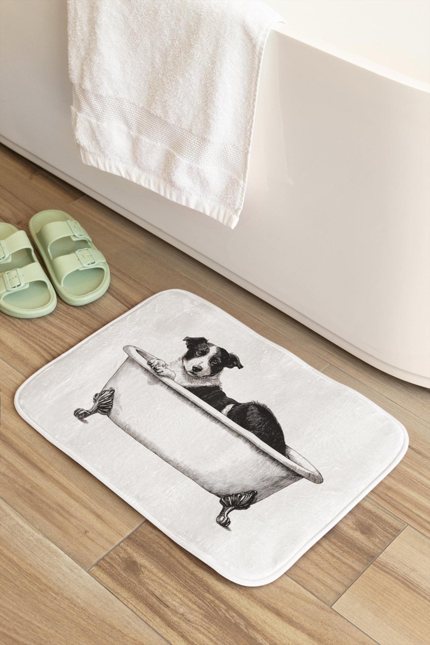Dog Bath Mat – Black and White Pup Bathroom Rug
