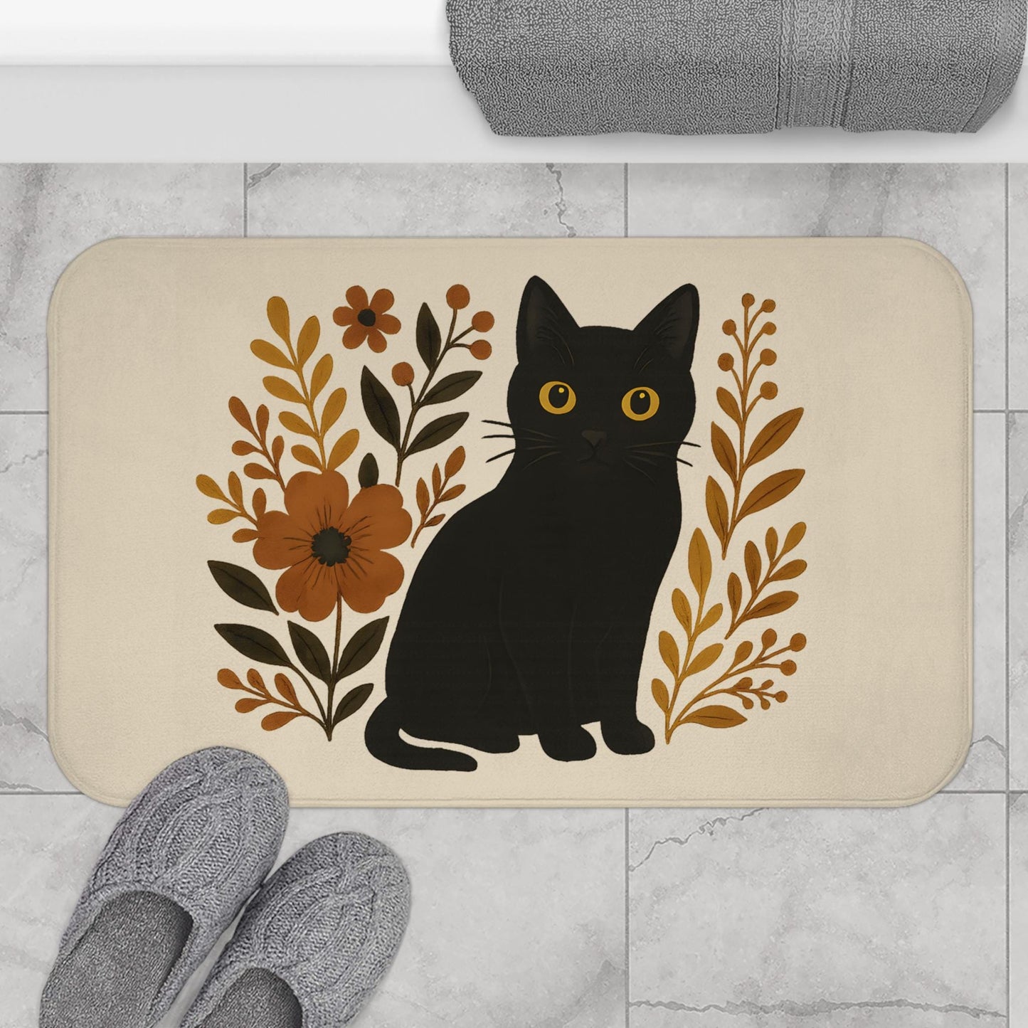 Black Cat Bath Mat – Cute Halloween Bathroom Rug for Cat Lovers