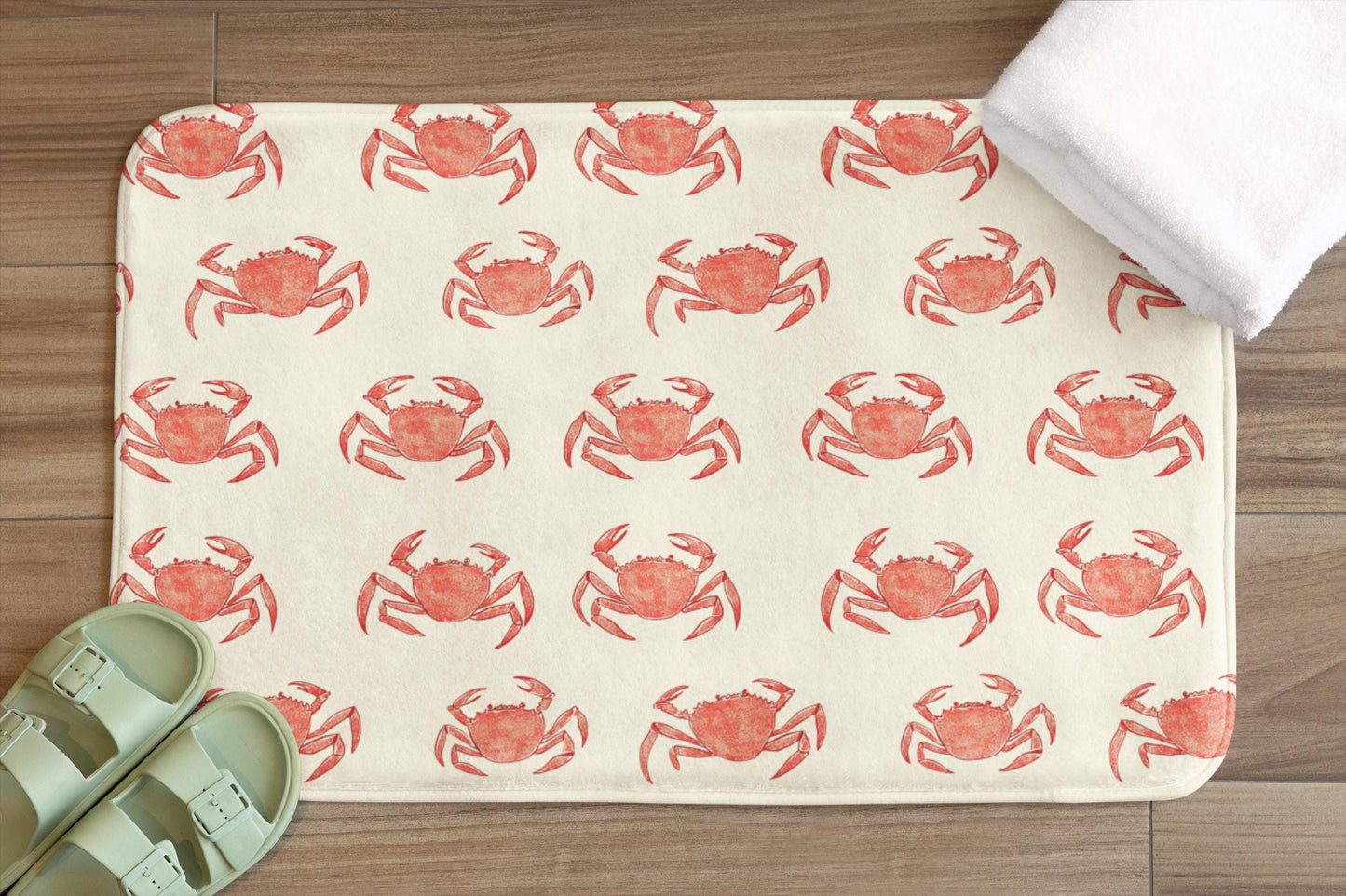 Funny Red Crab Bath Mat – Coastal Nautical Bathroom Rug