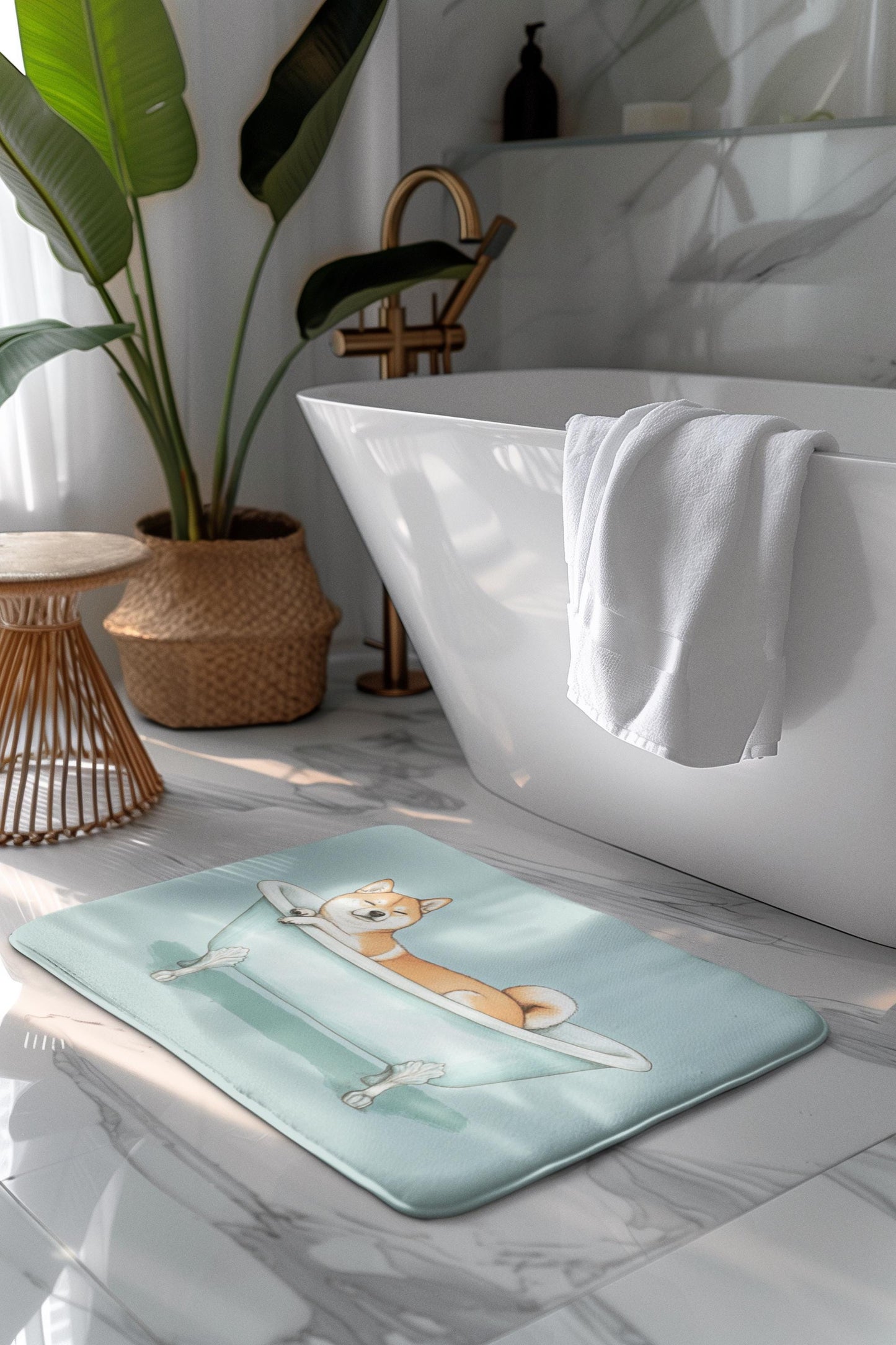 Shiba Inu Bath Mat – Cute Dog Bathroom Rug for Pet Lovers