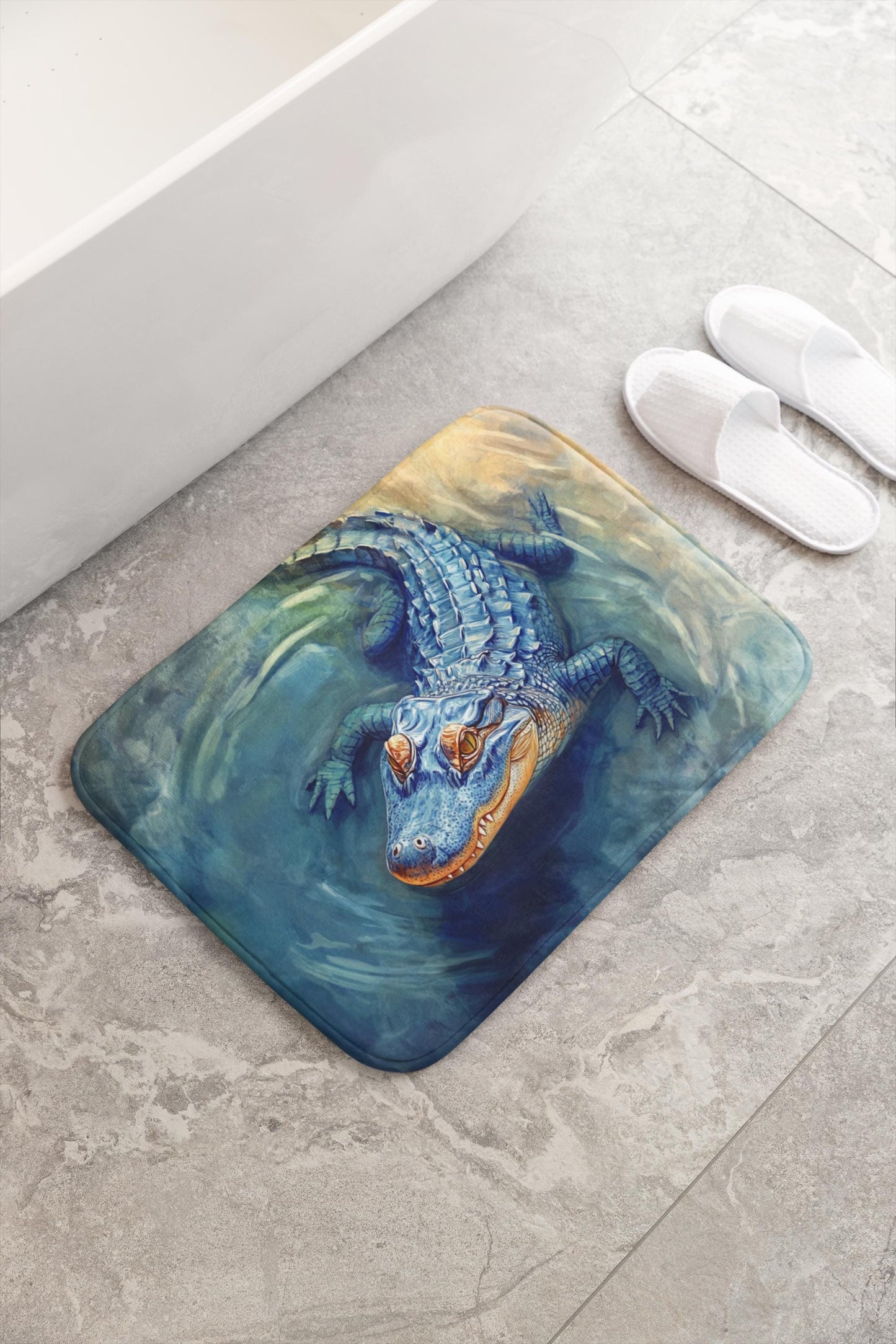 Crocodile Bath Mat – Blue Alligator Bathroom Rug