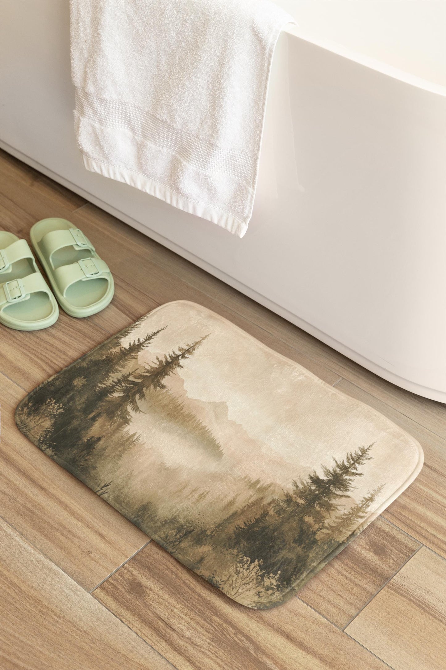 Forest Bath Mat – Mountain Landscape Rug, Nature Inspired Decor