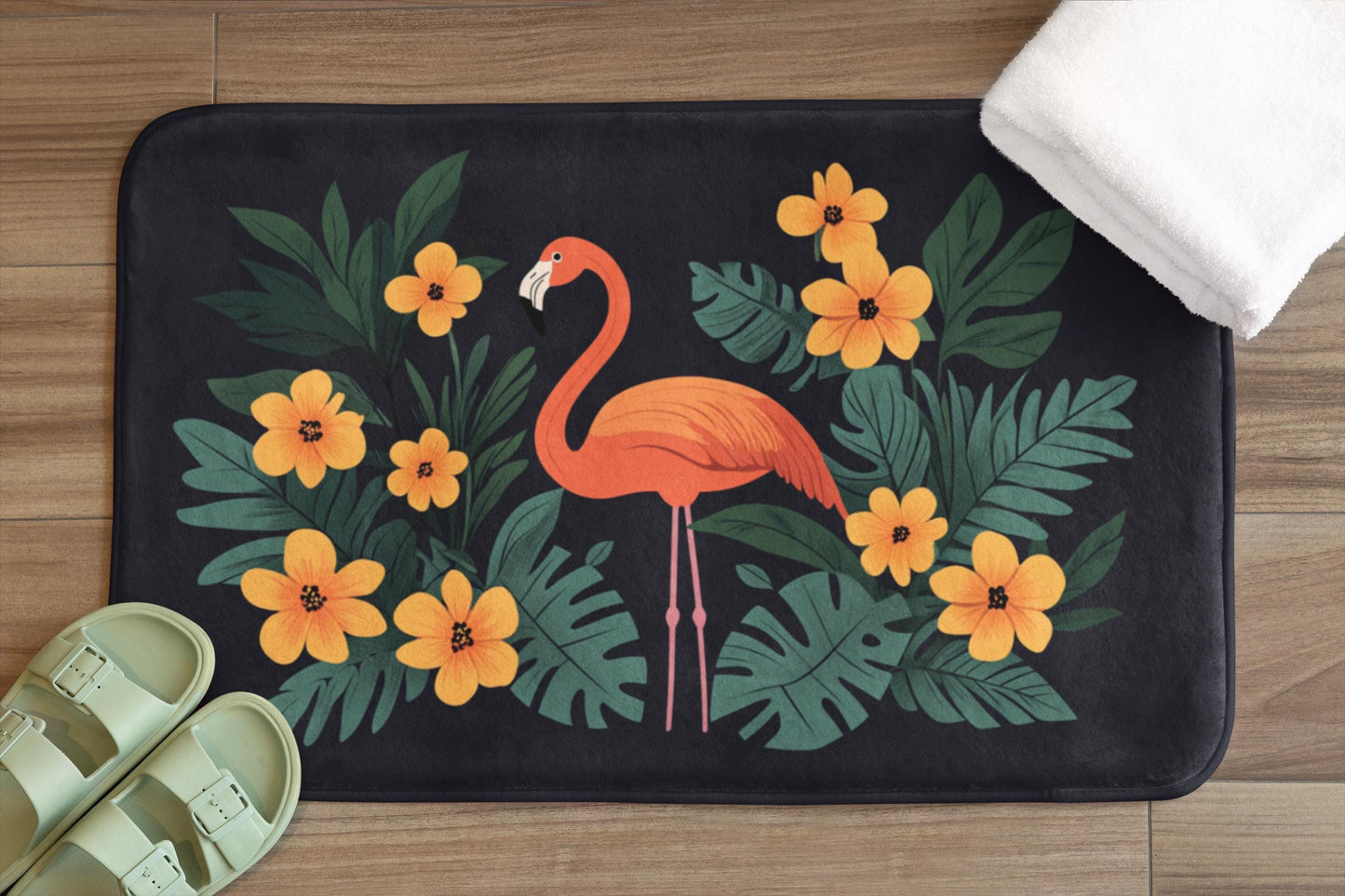 Tropical Flamingo Bath Mat – Pink Jungle Bird Bathroom Rug