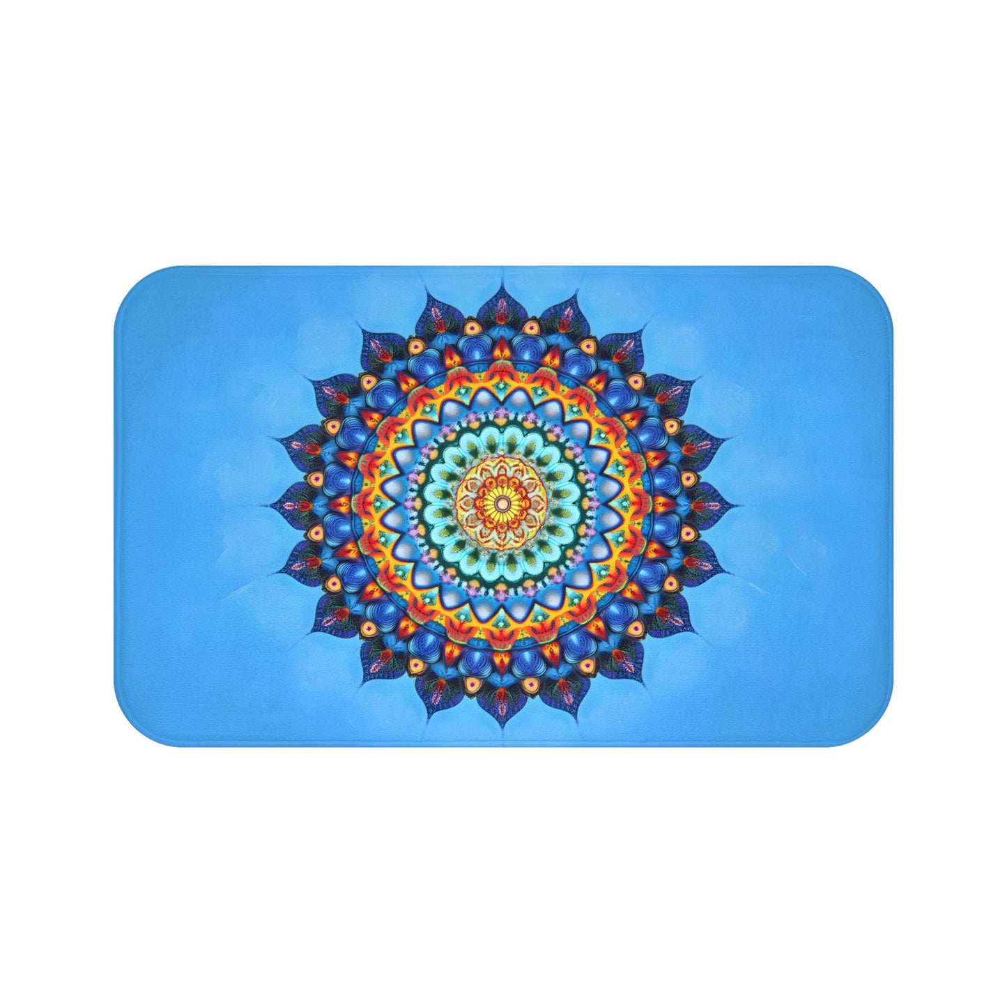 Mandala Bath Mat - Blue Spiritual Bathroom Rug Colorful Boho Decor