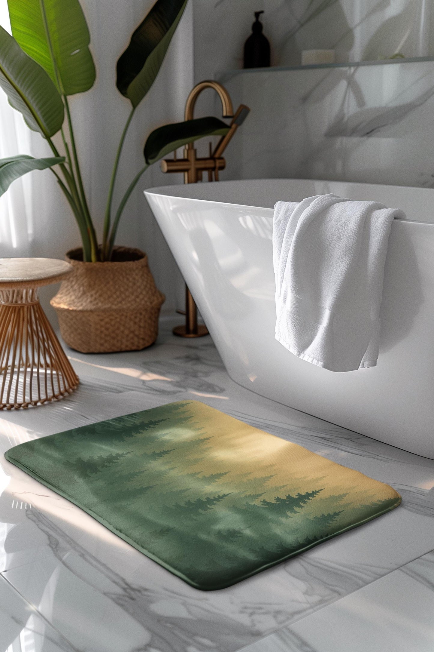 Woodland Bath Mat – Green Forest Bathroom Rug