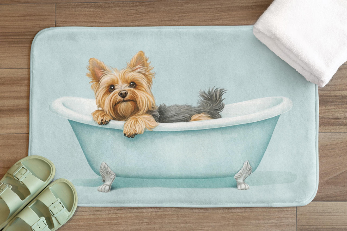 Yorkshire Terrier Bath Mat – Yorkie Bathroom Rug, Cute Dog Decor, Soft Non-Slip