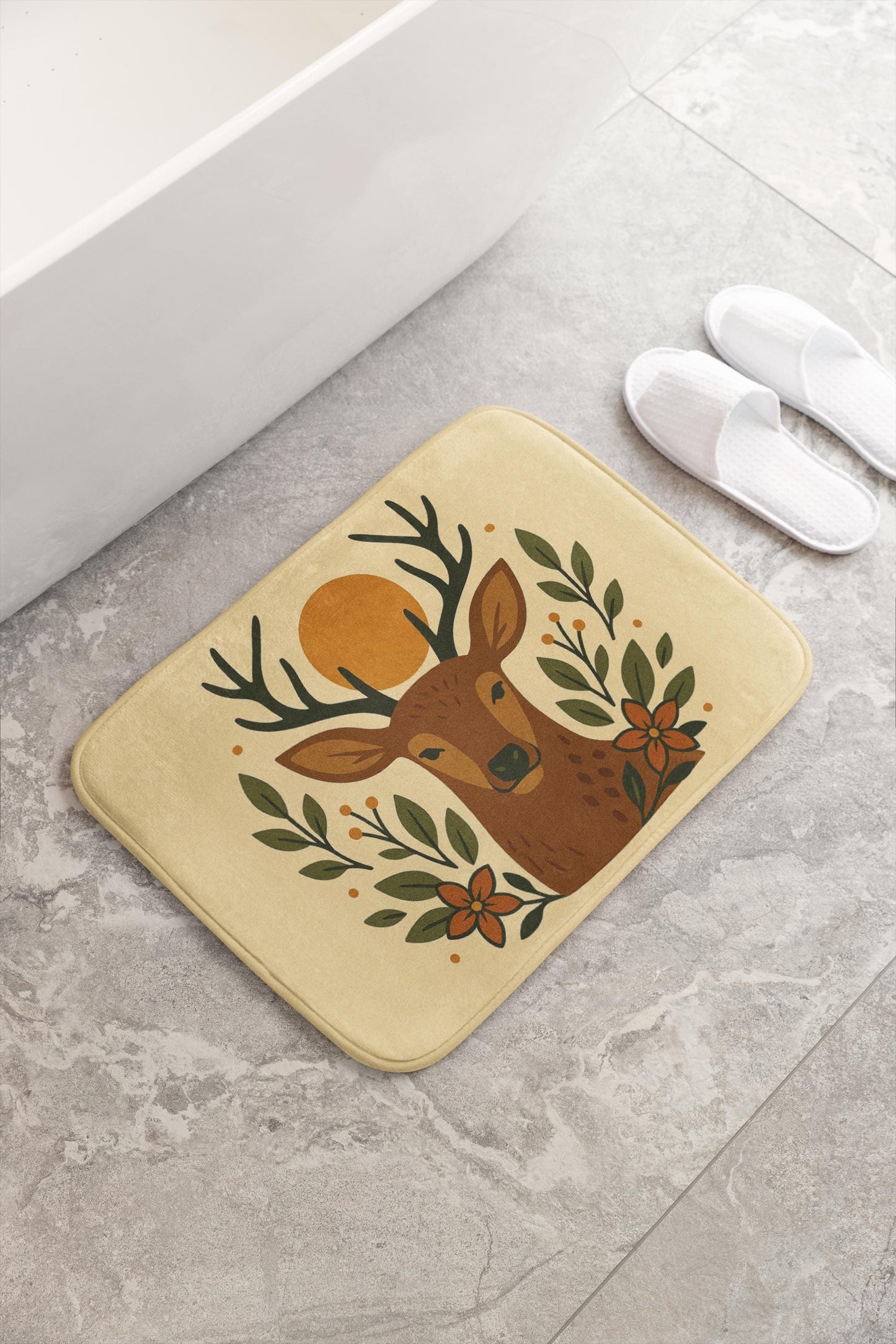 Deer Bath Mat – Rustic Woodland Bathroom Rug with Animal Design