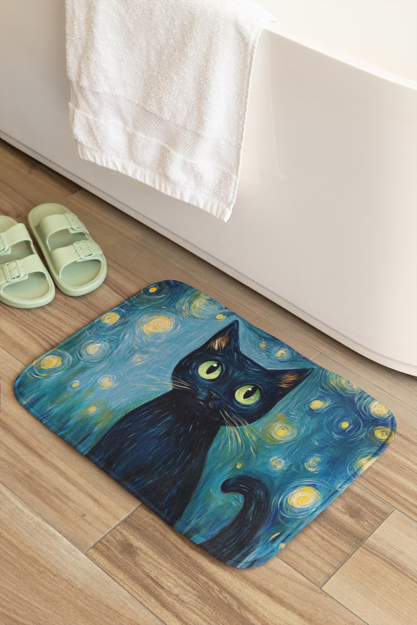 Black Cat Bath Mat – Starry Night Bathroom Rug