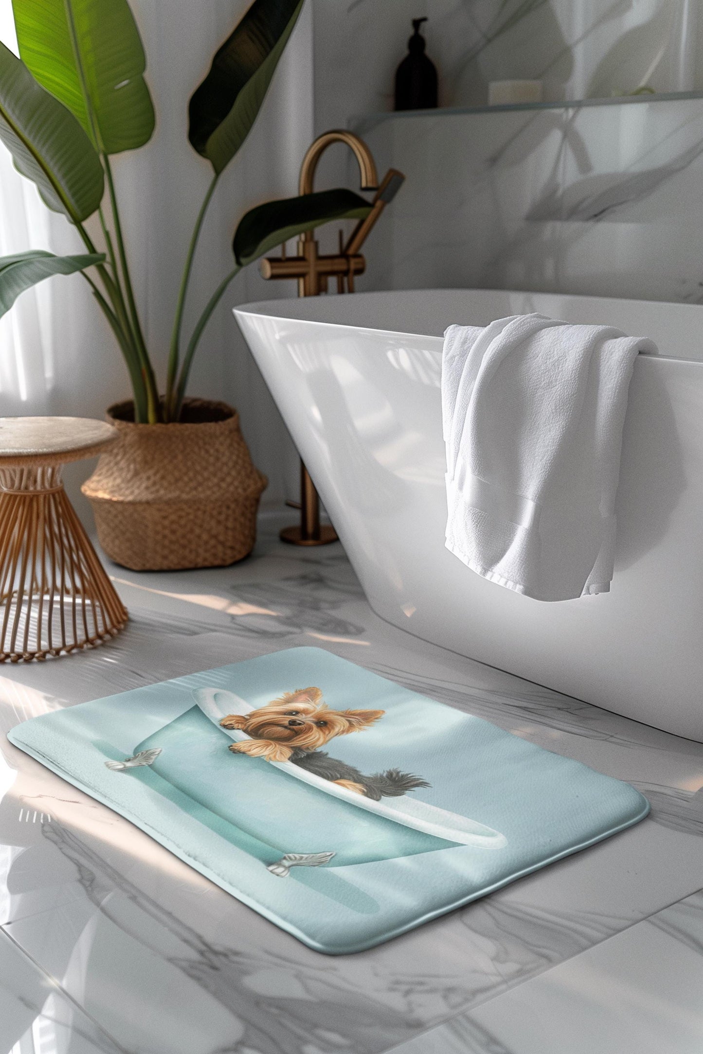 Yorkshire Terrier Bath Mat – Yorkie Bathroom Rug, Cute Dog Decor, Soft Non-Slip