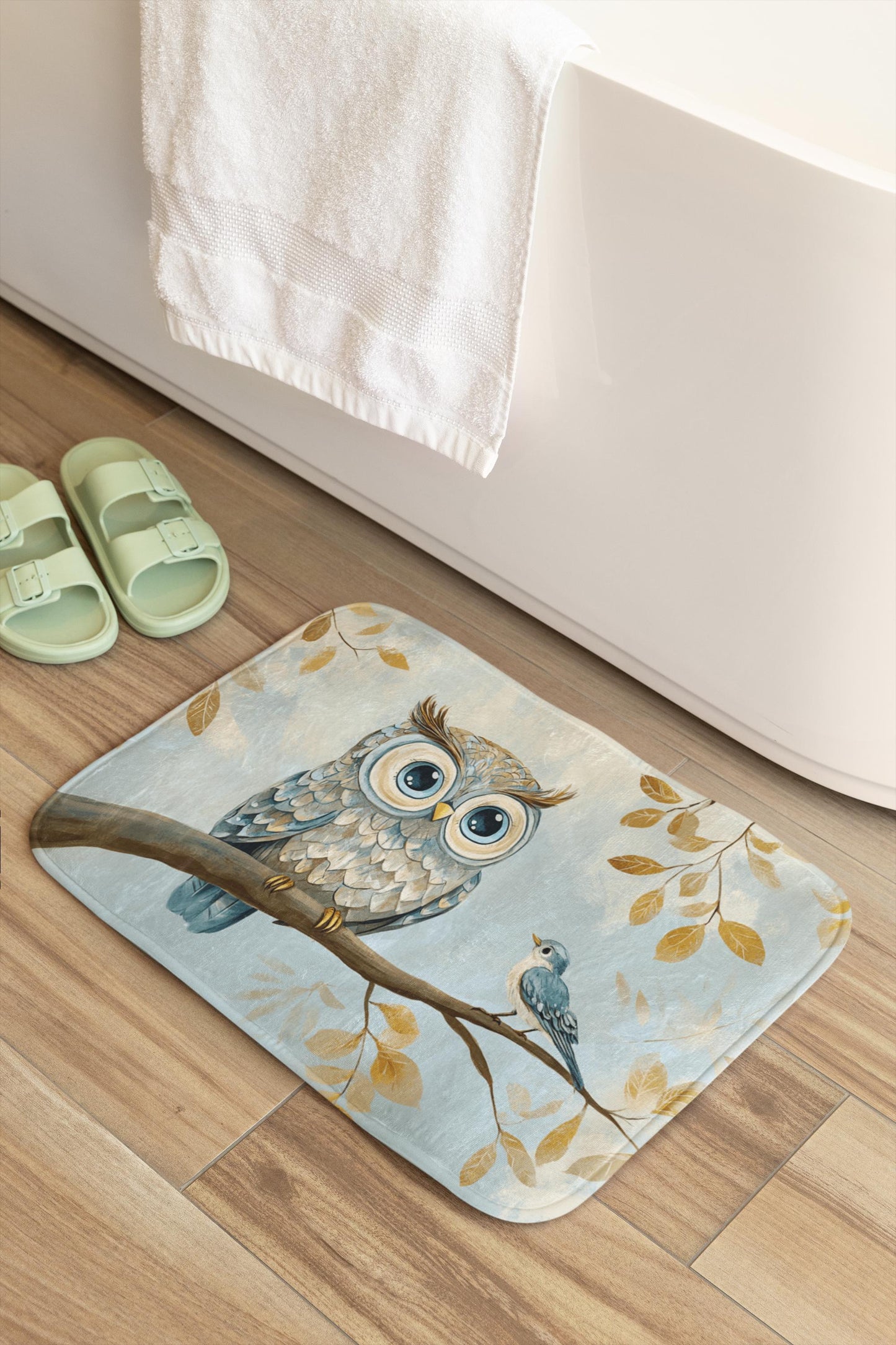 Owl Bath Mat – Woodland Bird Bathroom Rug, Cozy Animal Decor, Soft Non-Slip