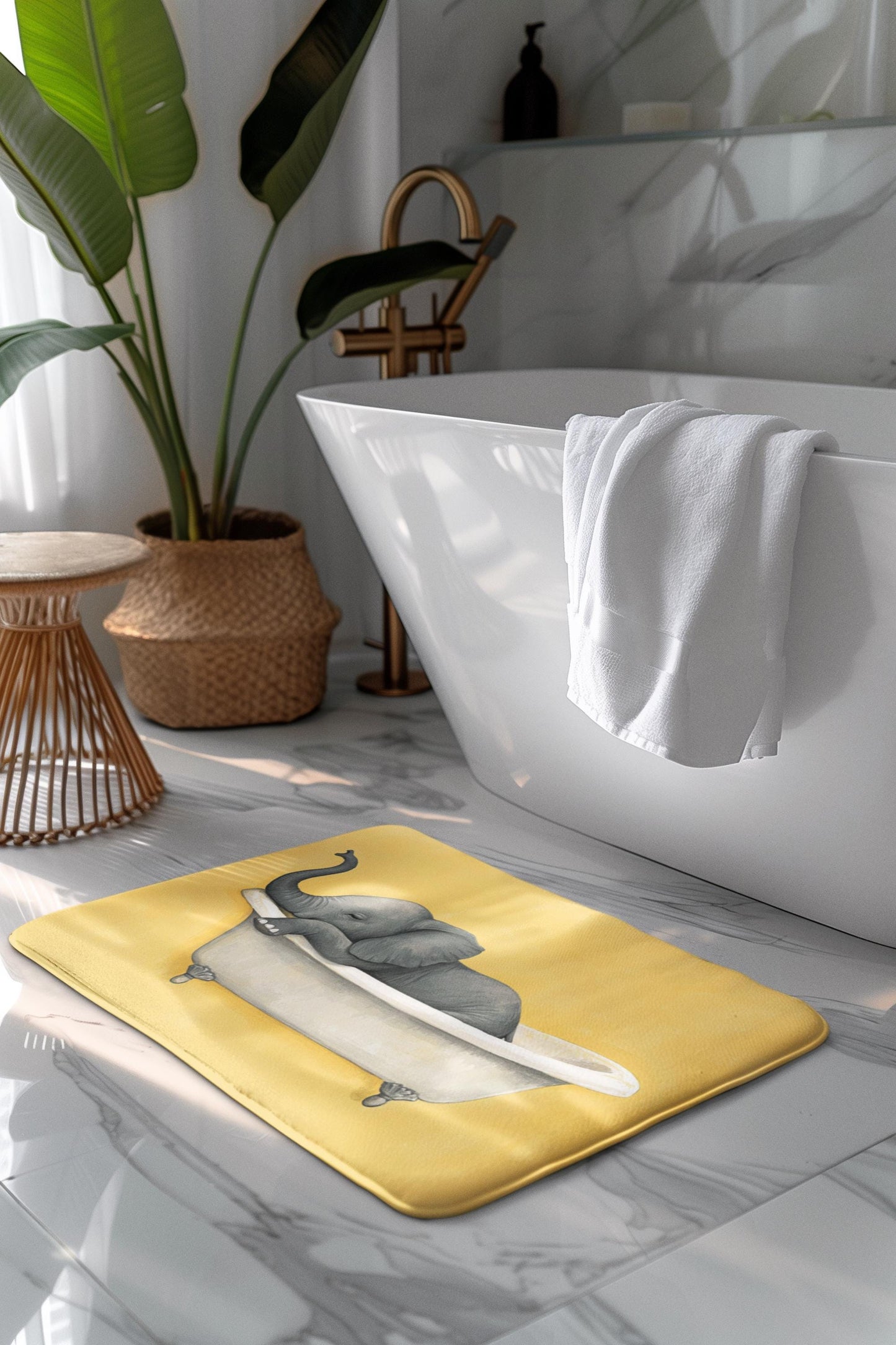 Elephant Bath Mat – Cute Safari Animal Bathroom Rug, Whimsical Wildlife Decor