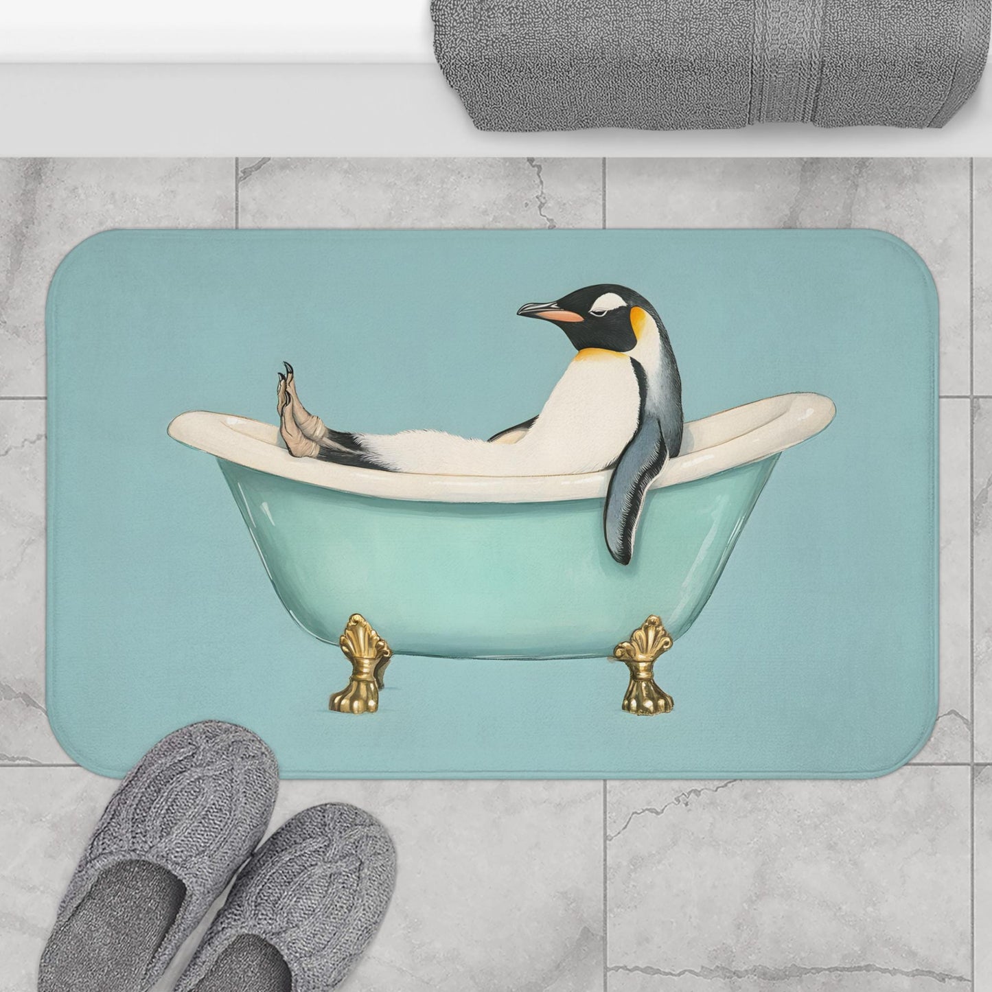 Penguin Bath Mat – Cute Penguin Bathroom Rug, Winter Animal Decor, Soft Non-Slip