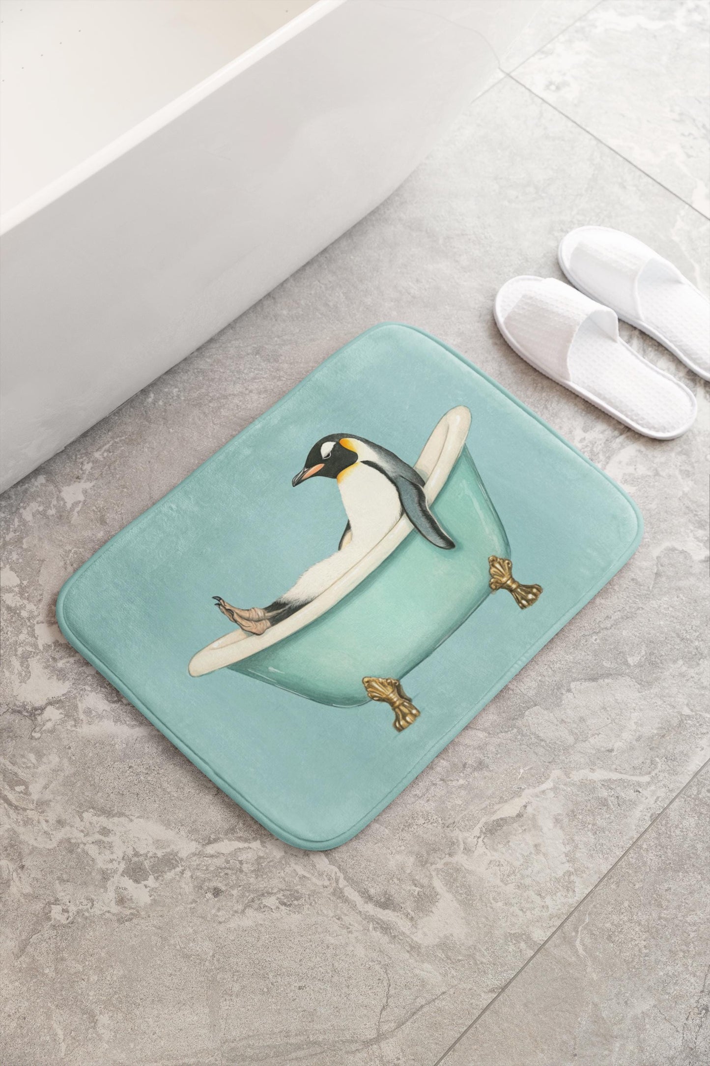Penguin Bath Mat – Cute Penguin Bathroom Rug, Winter Animal Decor, Soft Non-Slip