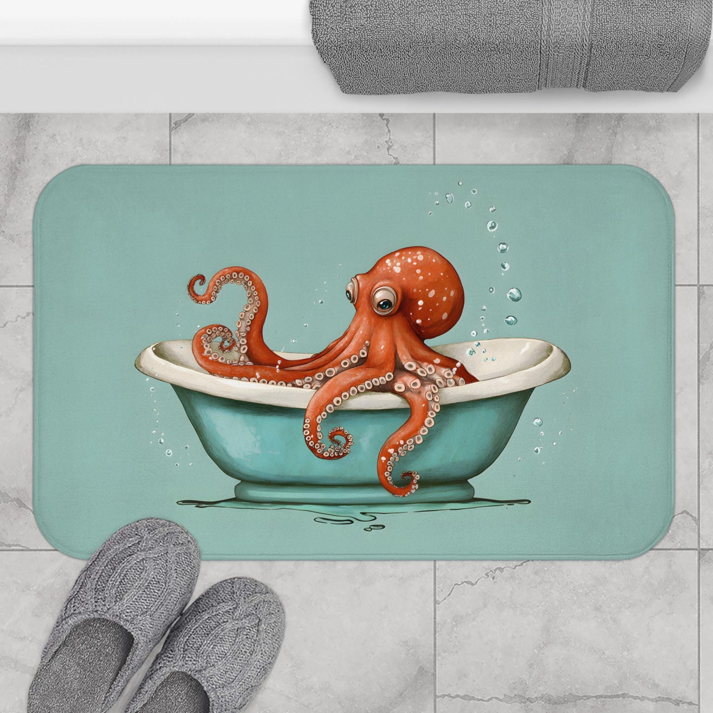 Octopus Bath Mat – Nautical Sea Life Bathroom Rug, Whimsical Coastal Decor