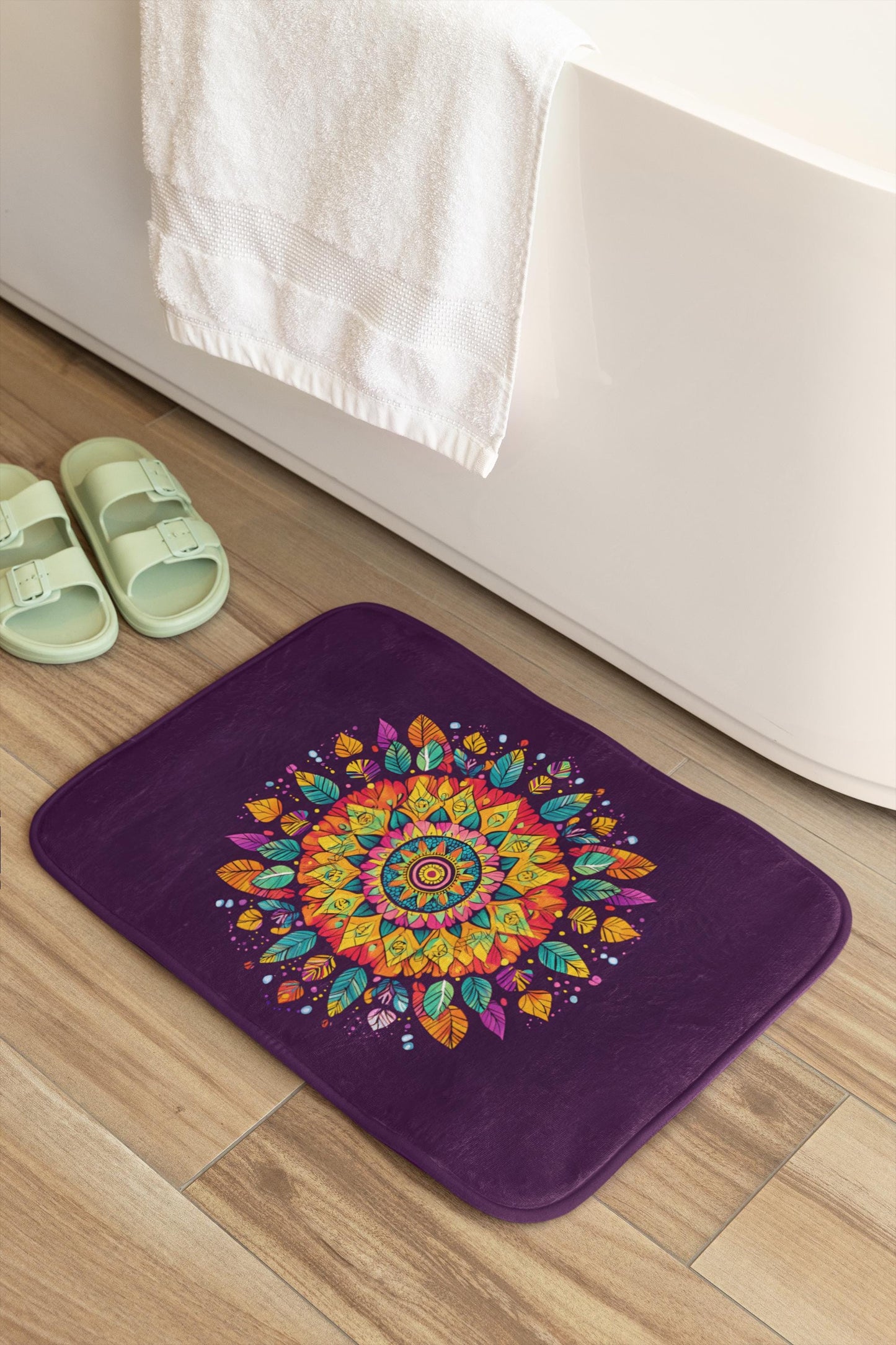 Mandala Bath Mat Colorful Boho Bathroom Decor Non-Slip Soft Rug Art