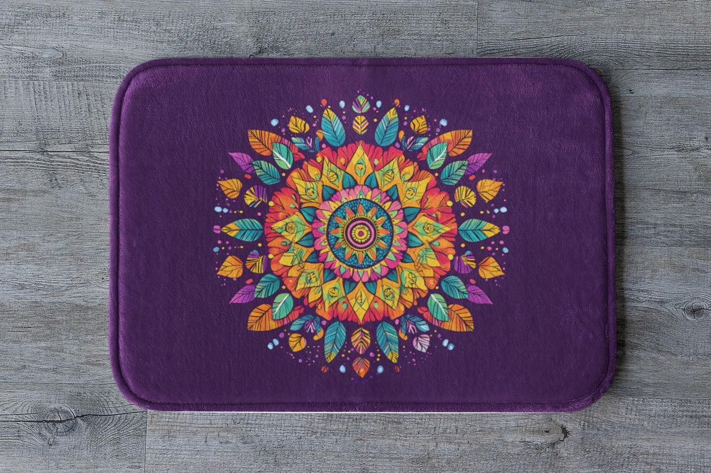 Mandala Bath Mat Colorful Boho Bathroom Decor Non-Slip Soft Rug Art