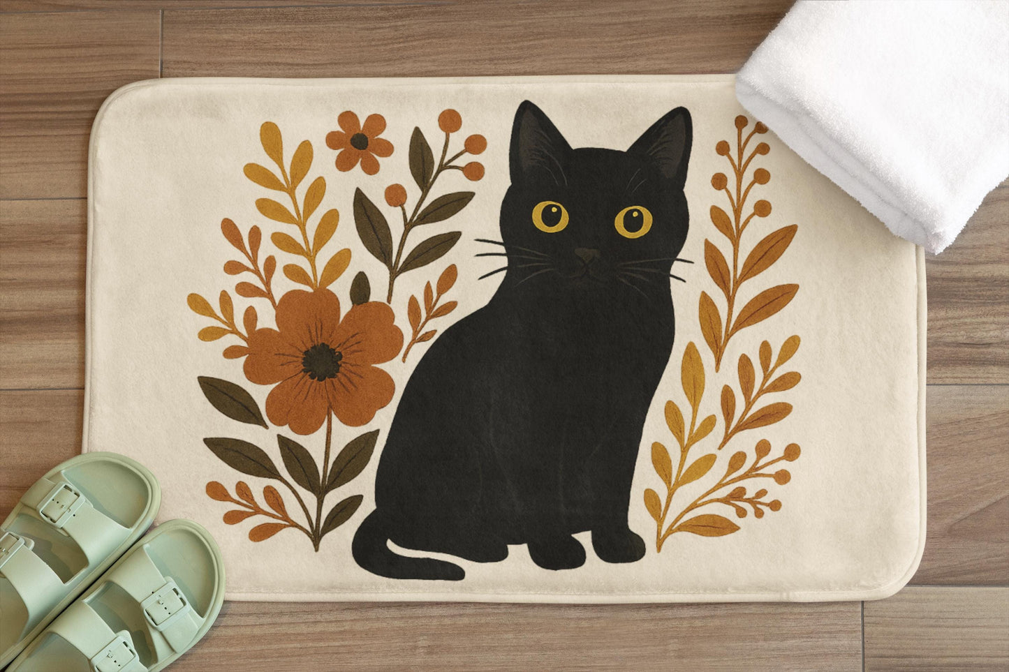 Black Cat Bath Mat – Cute Halloween Bathroom Rug for Cat Lovers