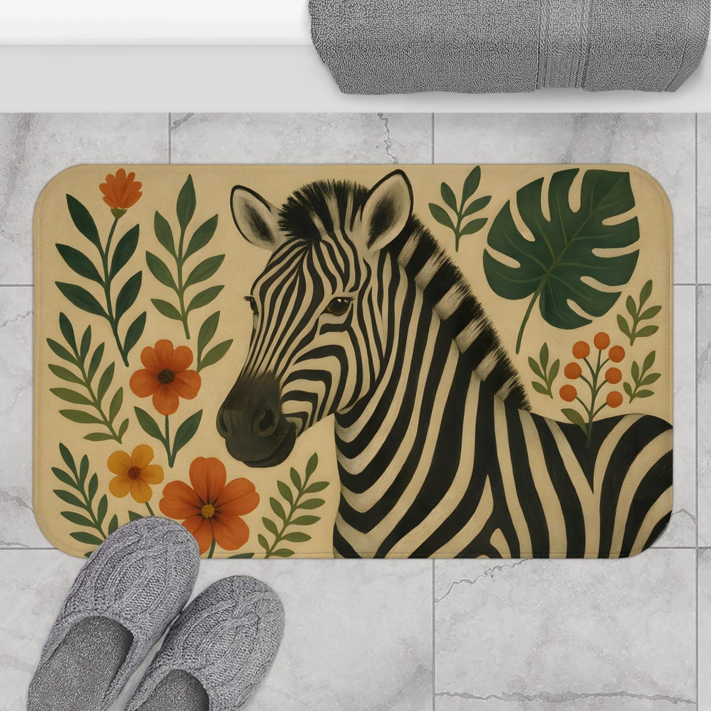 Zebra Bath Mat – Safari Animal Print Bathroom Rug