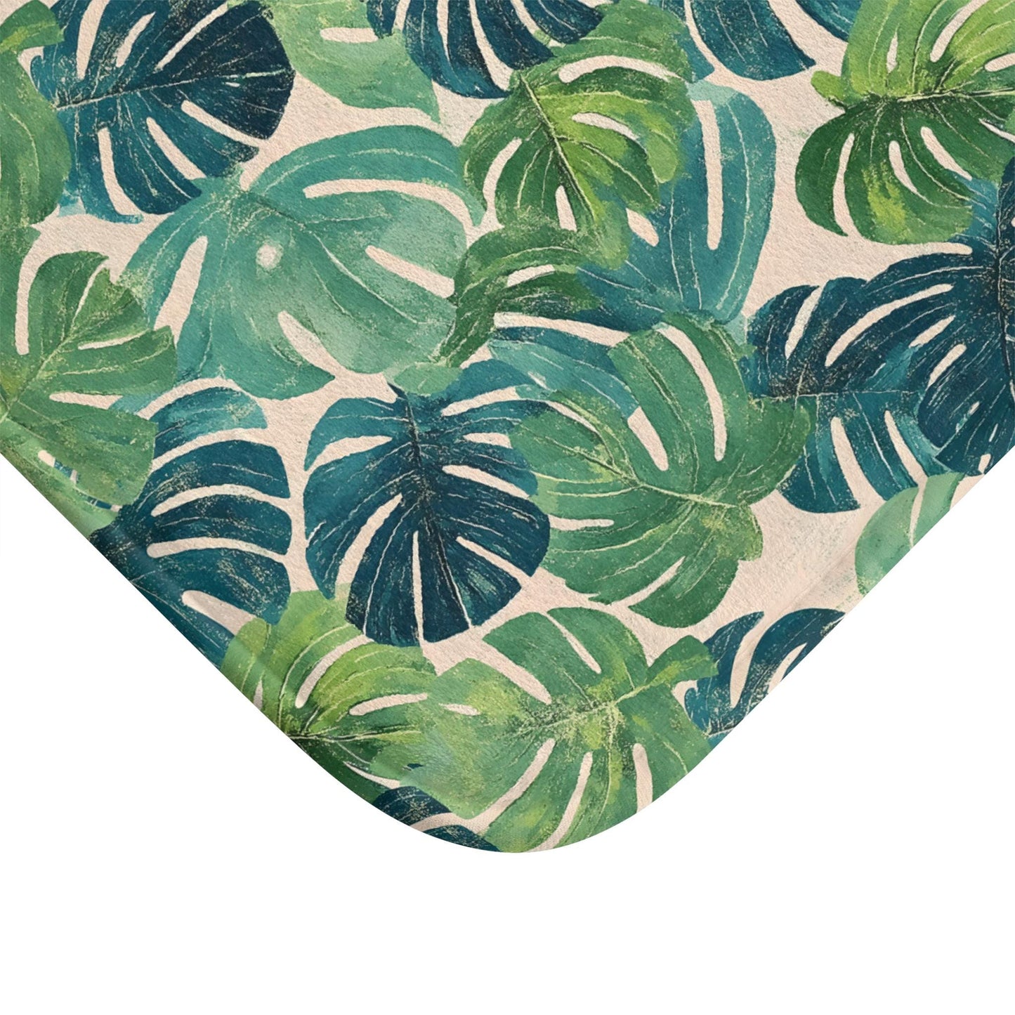 Monstera Leaf Bath Mat – Tropical Green Bathroom Rug
