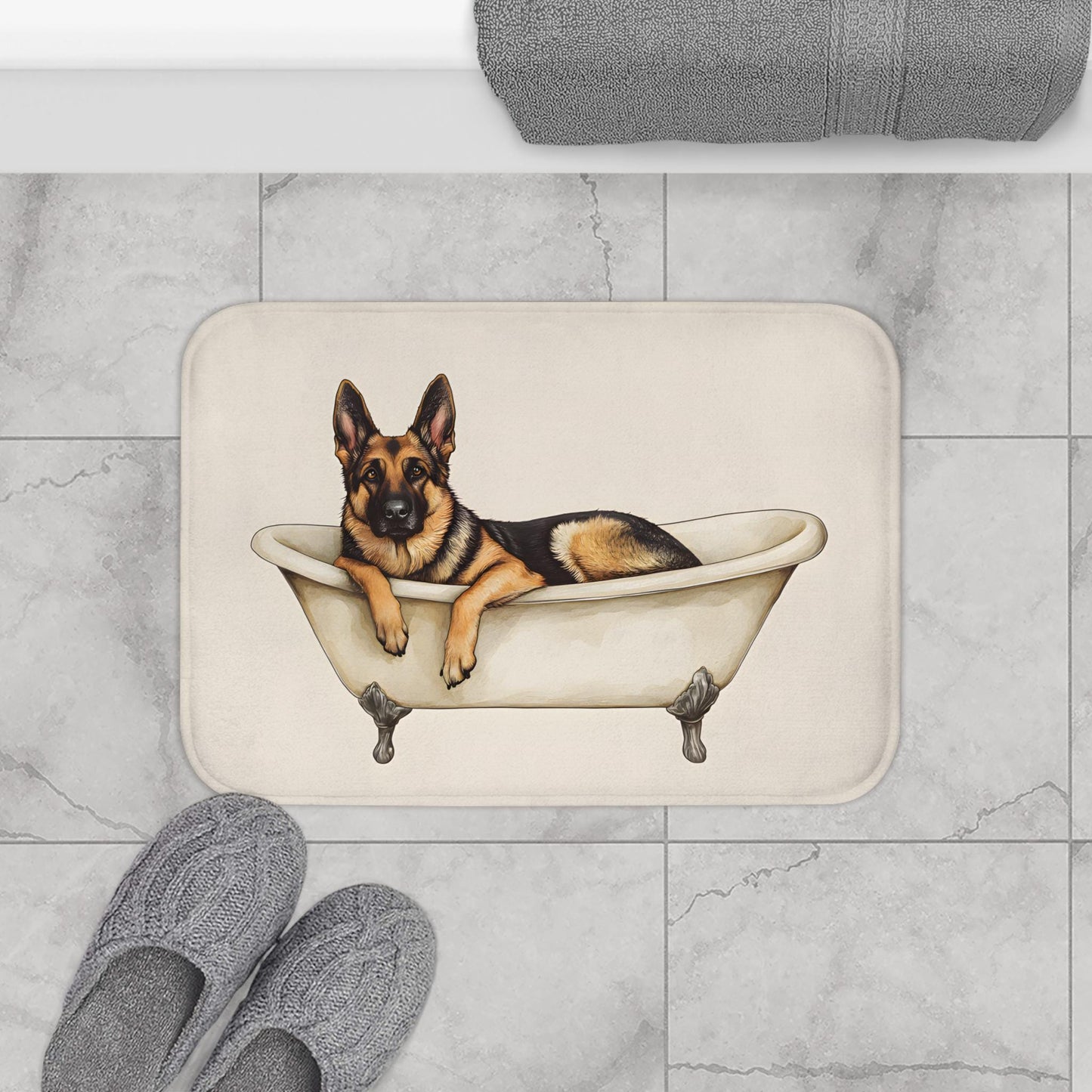 German Shepherd Bath Mat – Cute Dog Bathroom Rug for Pet Owners