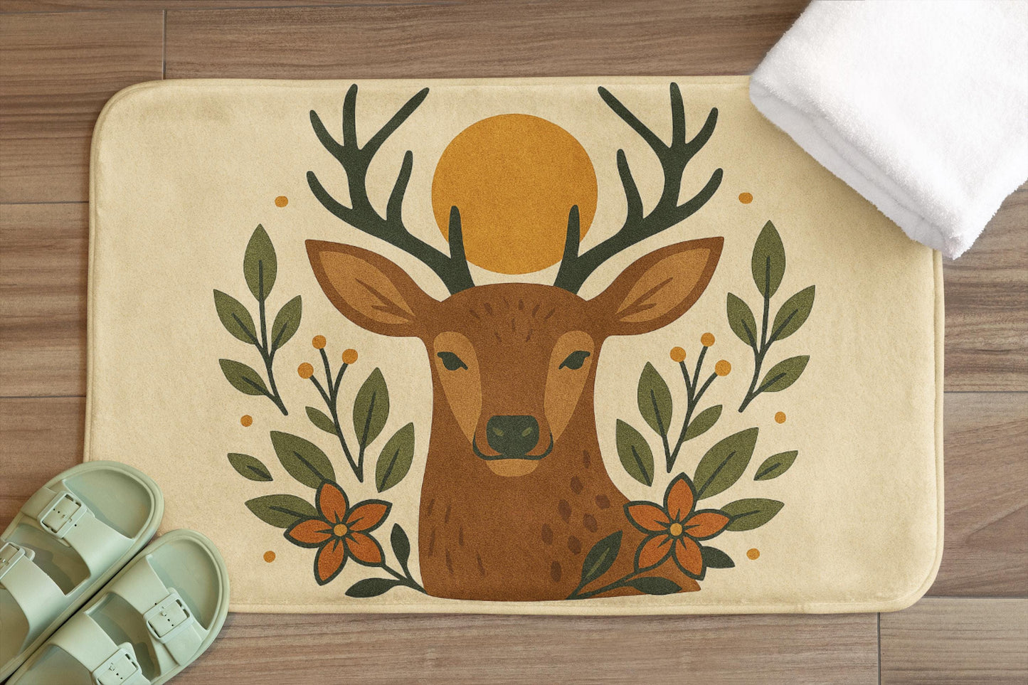 Deer Bath Mat – Rustic Woodland Bathroom Rug with Animal Design