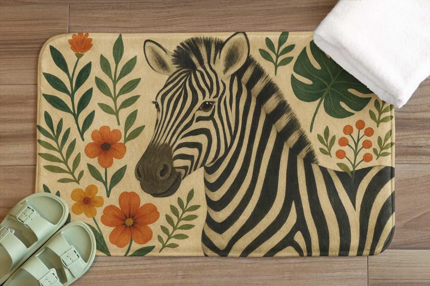 Zebra Bath Mat – Safari Animal Print Bathroom Rug