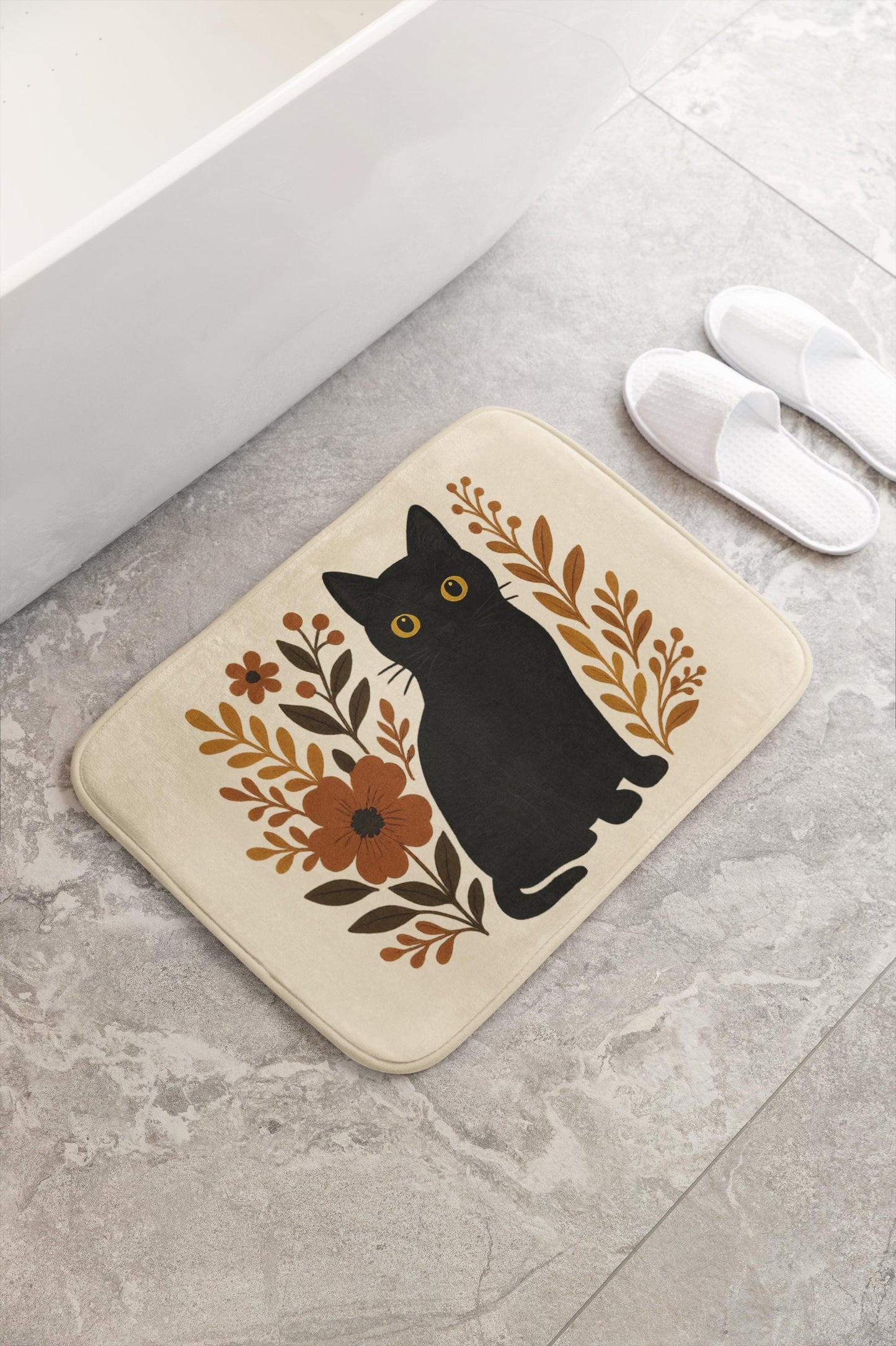 Black Cat Bath Mat – Cute Halloween Bathroom Rug for Cat Lovers