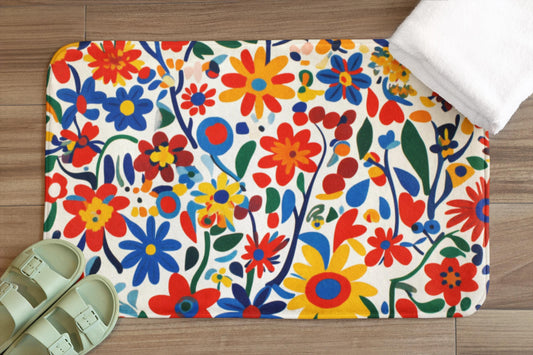 Colorful Floral Bath Mat – Bright Wildflower Bathroom Rug