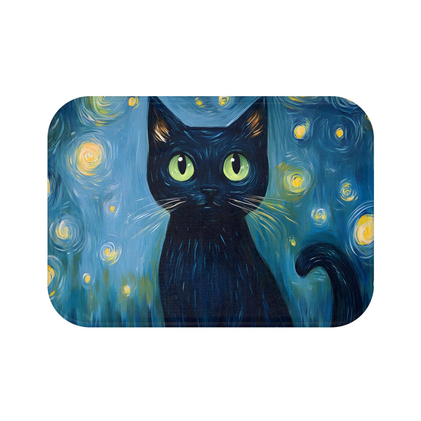 Black Cat Bath Mat – Starry Night Bathroom Rug