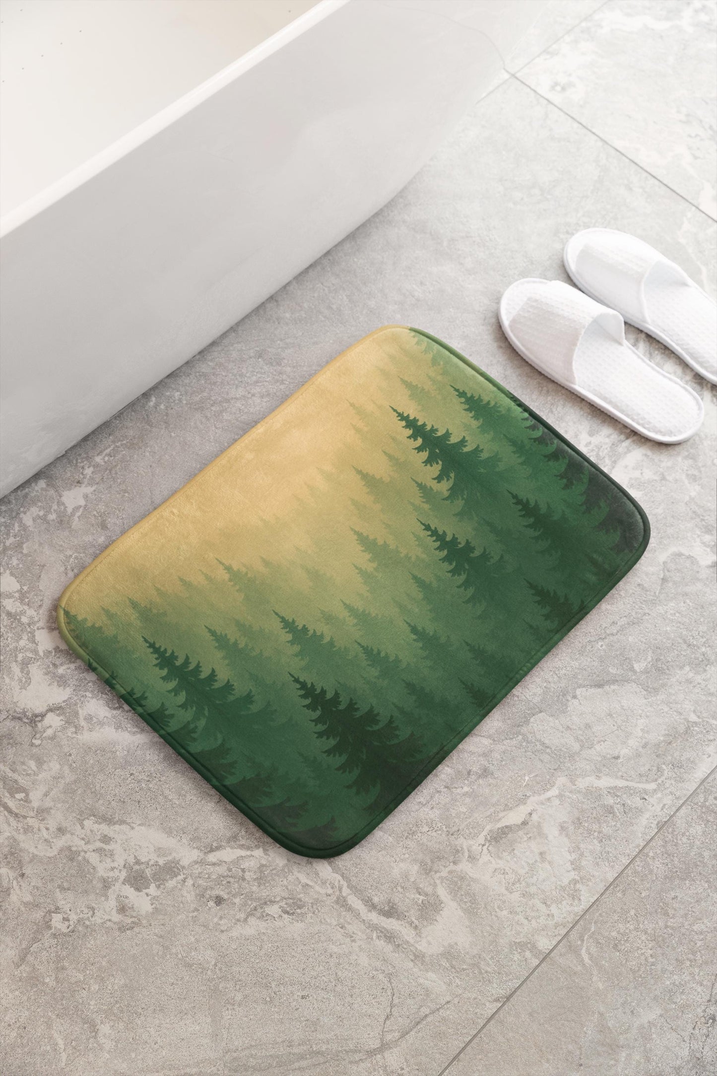 Woodland Bath Mat – Green Forest Bathroom Rug