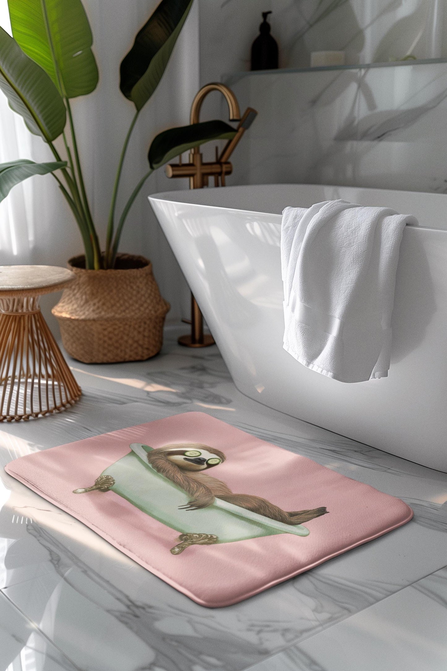 Sloth Bath Mat – Funny Animal Bathroom Rug, Self-Care Whimsical Decor & Gift