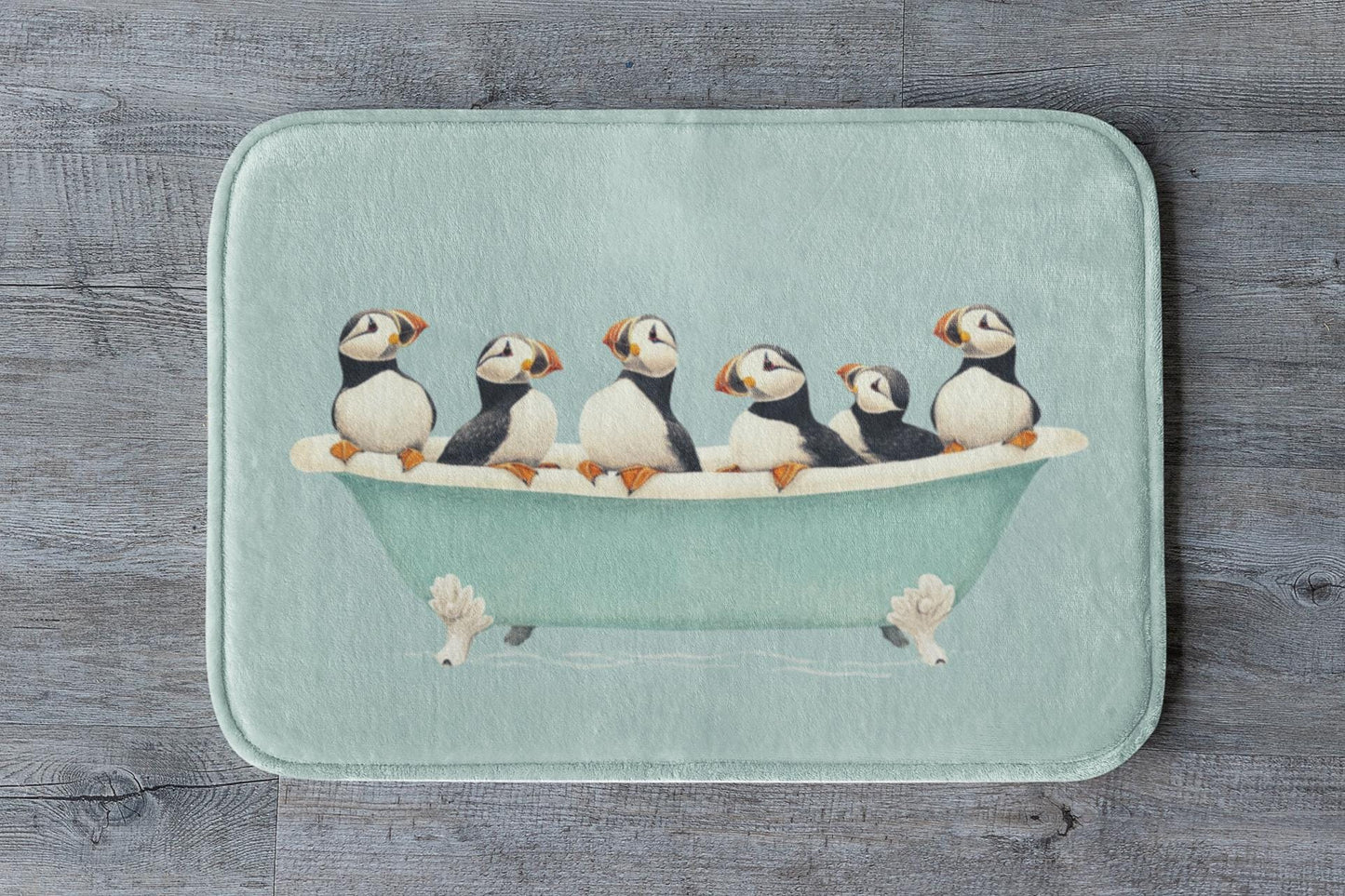 Puffin Bath Mat – Coastal Seabird Bathroom Rug, Ocean Wildlife Decor