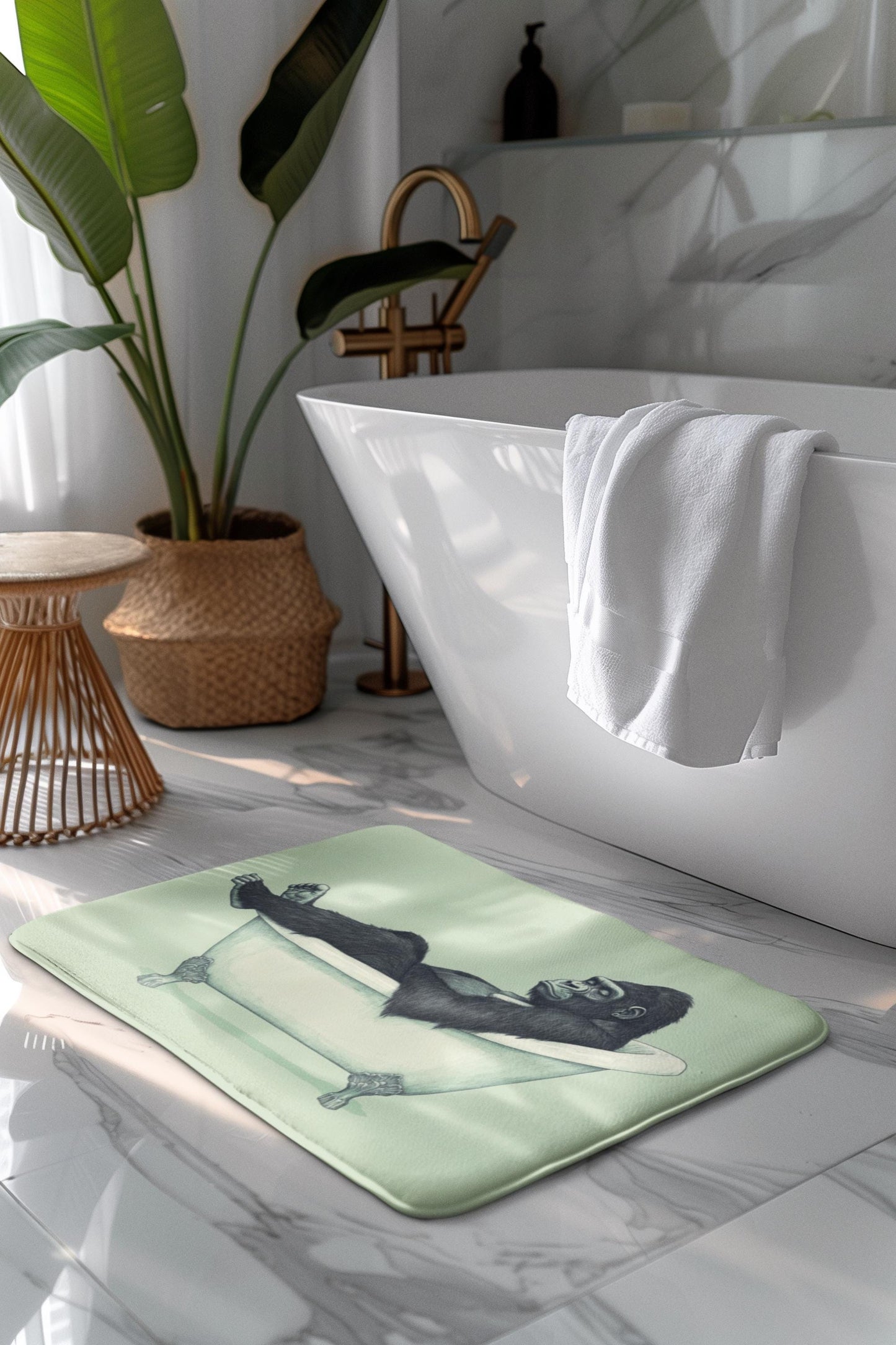 Gorilla Bath Mat – Jungle Animal Bathroom Rug, Safari Decor