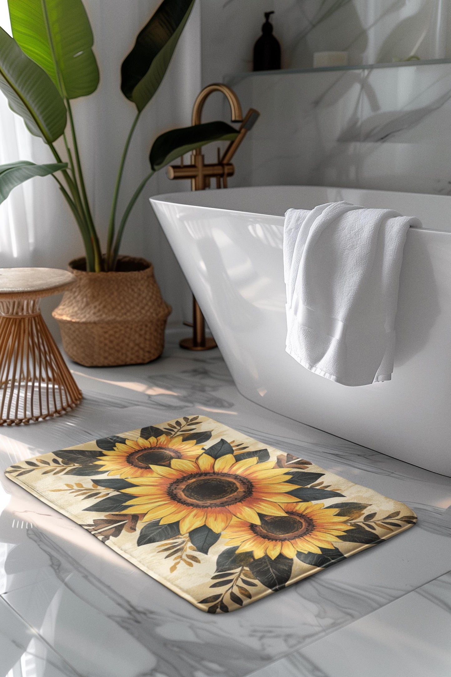 Sunflower Bath Mat – Rustic Farmhouse Bathroom Rug