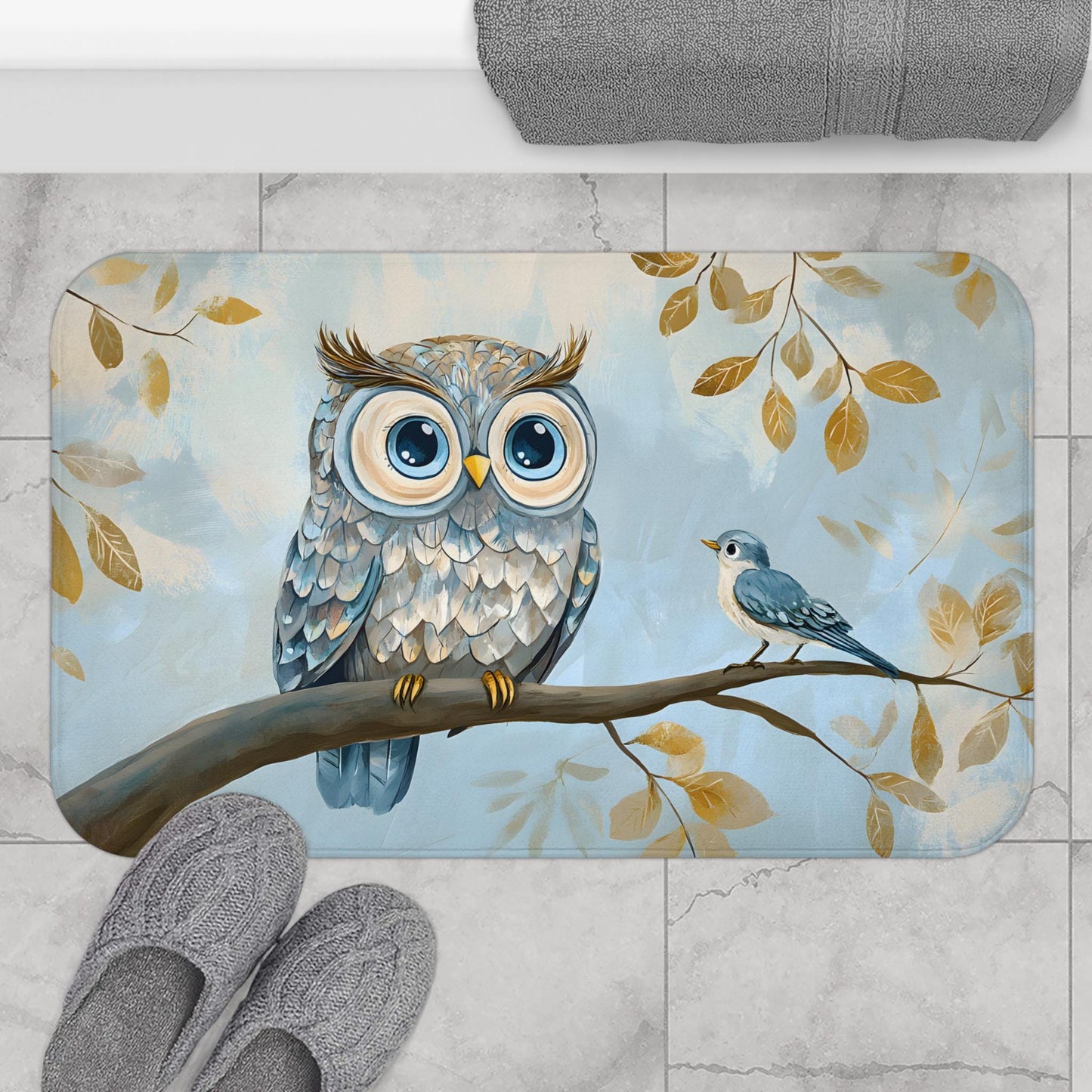 Owl Bath Mat – Woodland Bird Bathroom Rug, Cozy Animal Decor, Soft Non-Slip