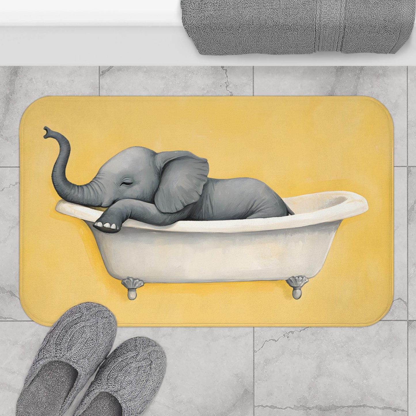 Elephant Bath Mat – Cute Safari Animal Bathroom Rug, Whimsical Wildlife Decor