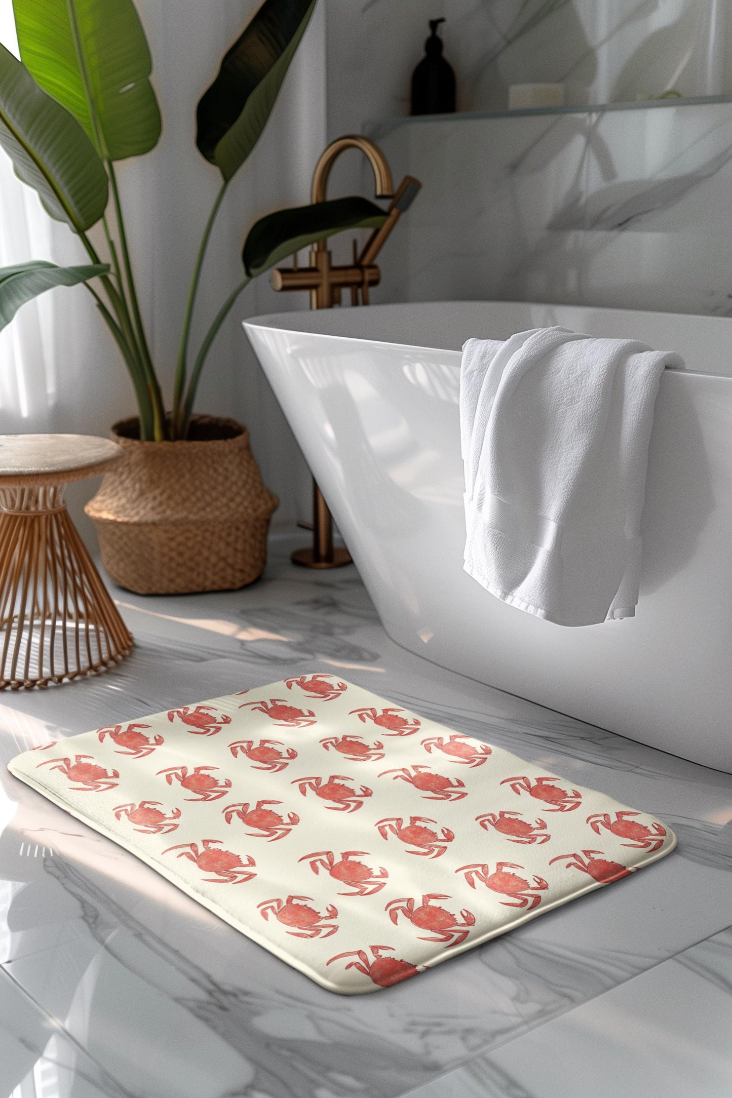 Funny Red Crab Bath Mat – Coastal Nautical Bathroom Rug