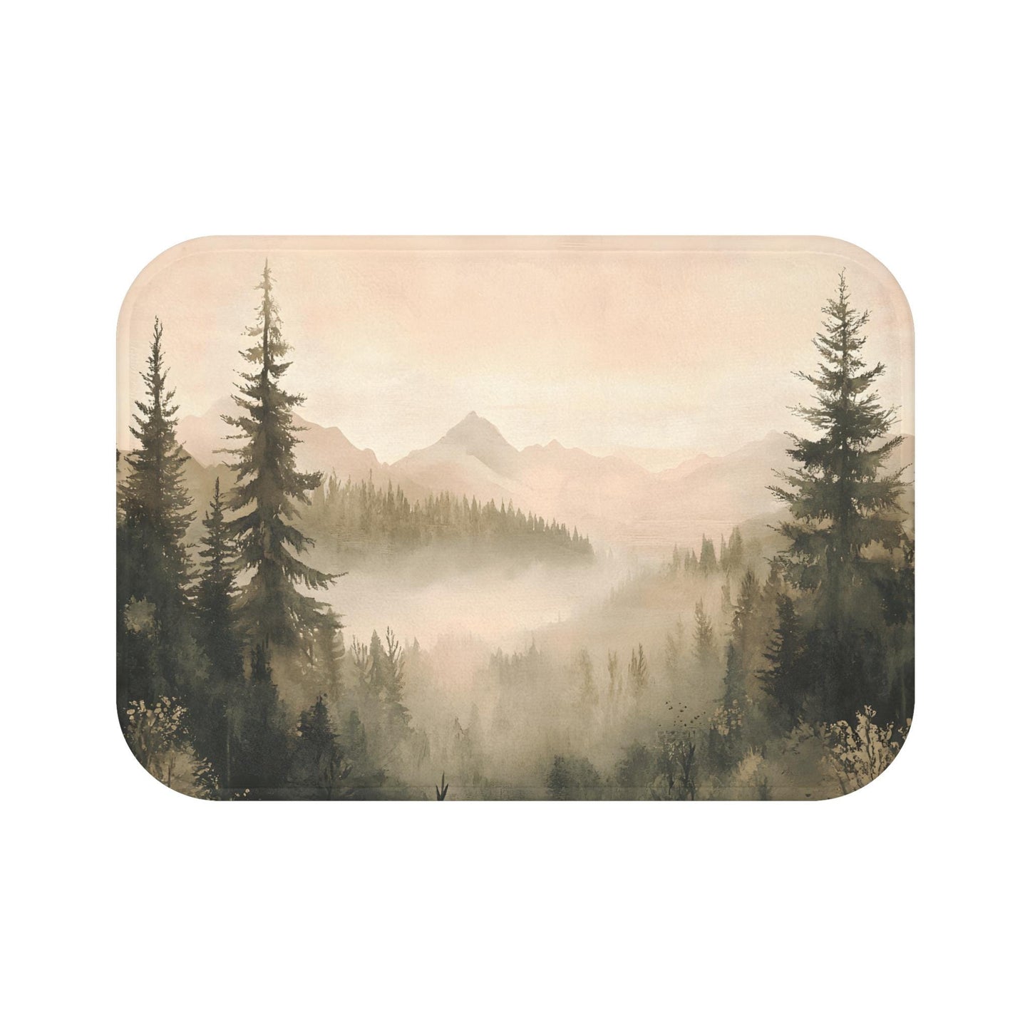 Forest Bath Mat – Mountain Landscape Rug, Nature Inspired Decor