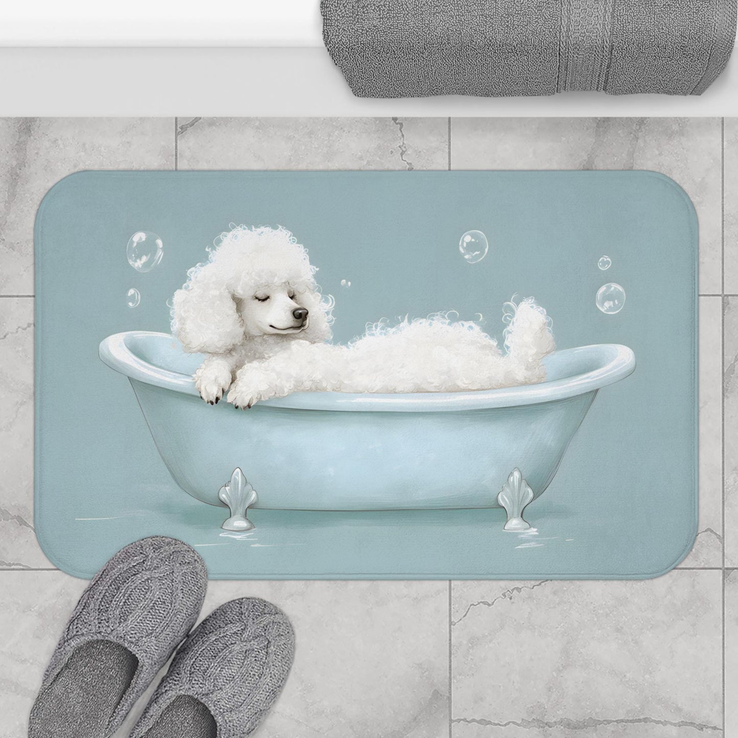Poodle Bath Mat – Cute Dog Bathroom Rug, Pet Lover Gift