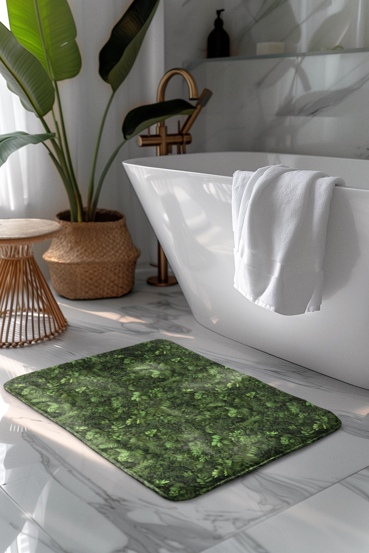 Moss Bath Mat – Green Botanical Bathroom Rug with Nature Design