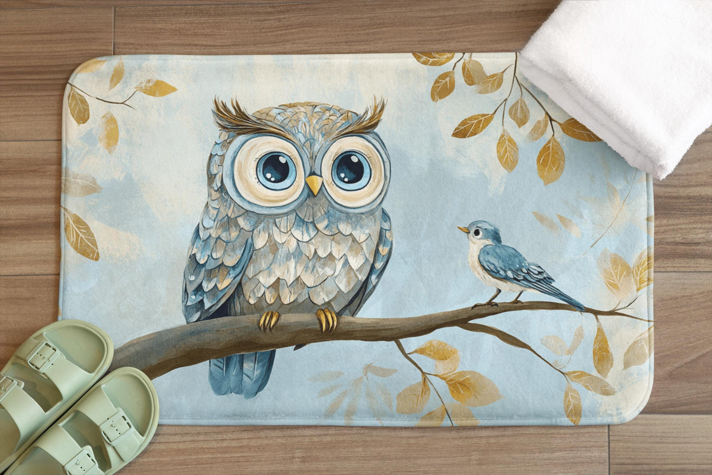 Owl Bath Mat – Woodland Bird Bathroom Rug, Cozy Animal Decor, Soft Non-Slip