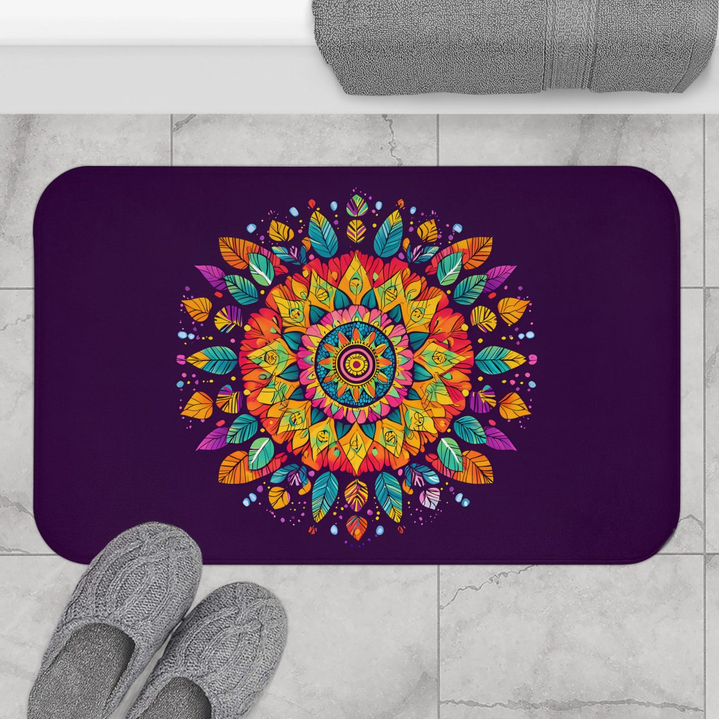 Mandala Bath Mat Colorful Boho Bathroom Decor Non-Slip Soft Rug Art
