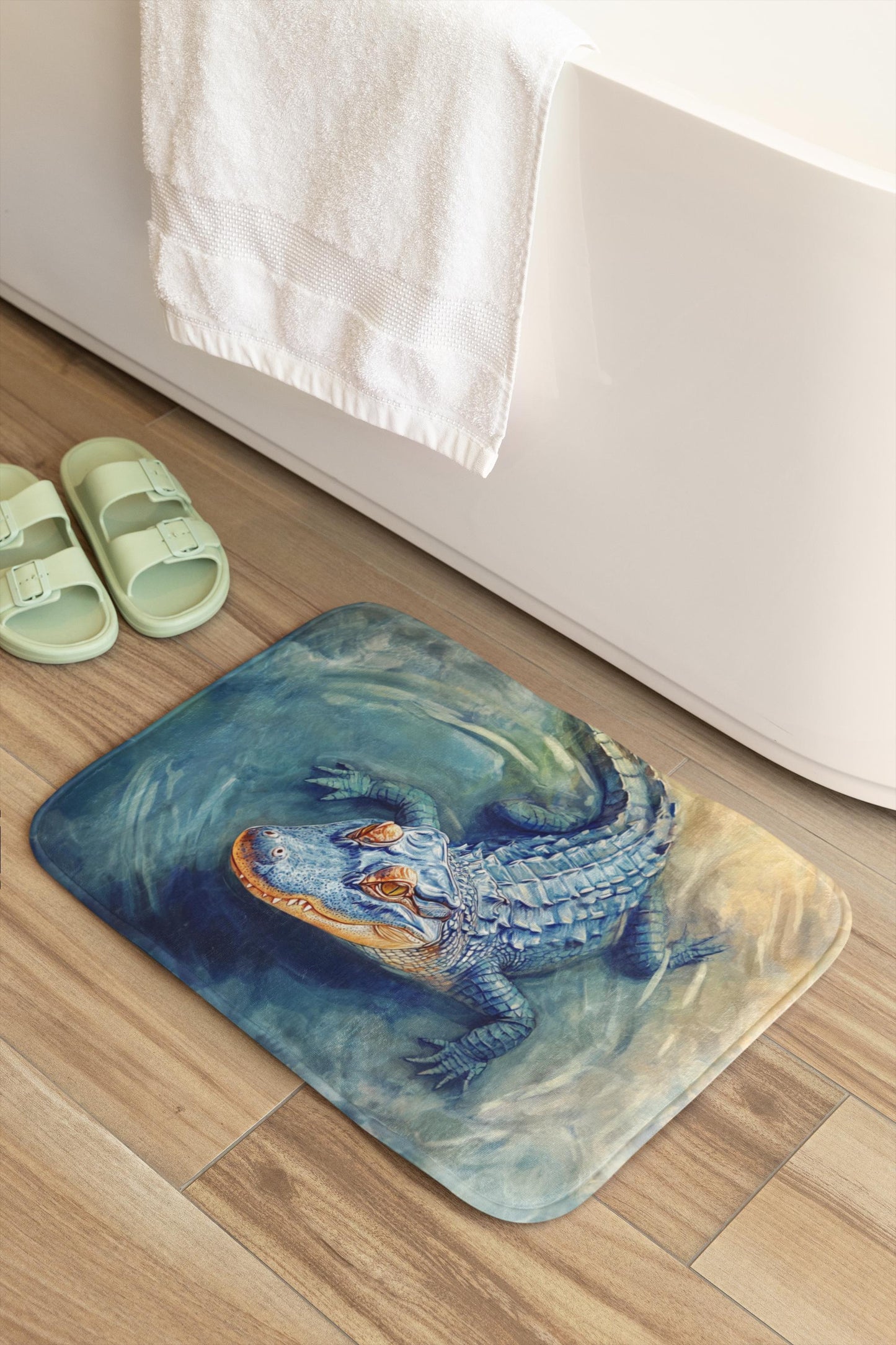 Crocodile Bath Mat – Blue Alligator Bathroom Rug