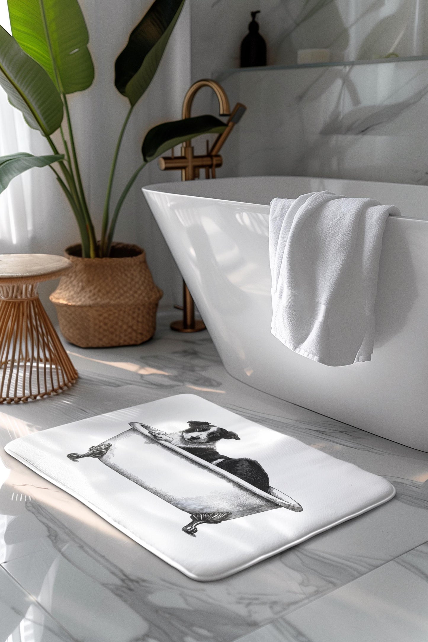 Dog Bath Mat – Black and White Pup Bathroom Rug