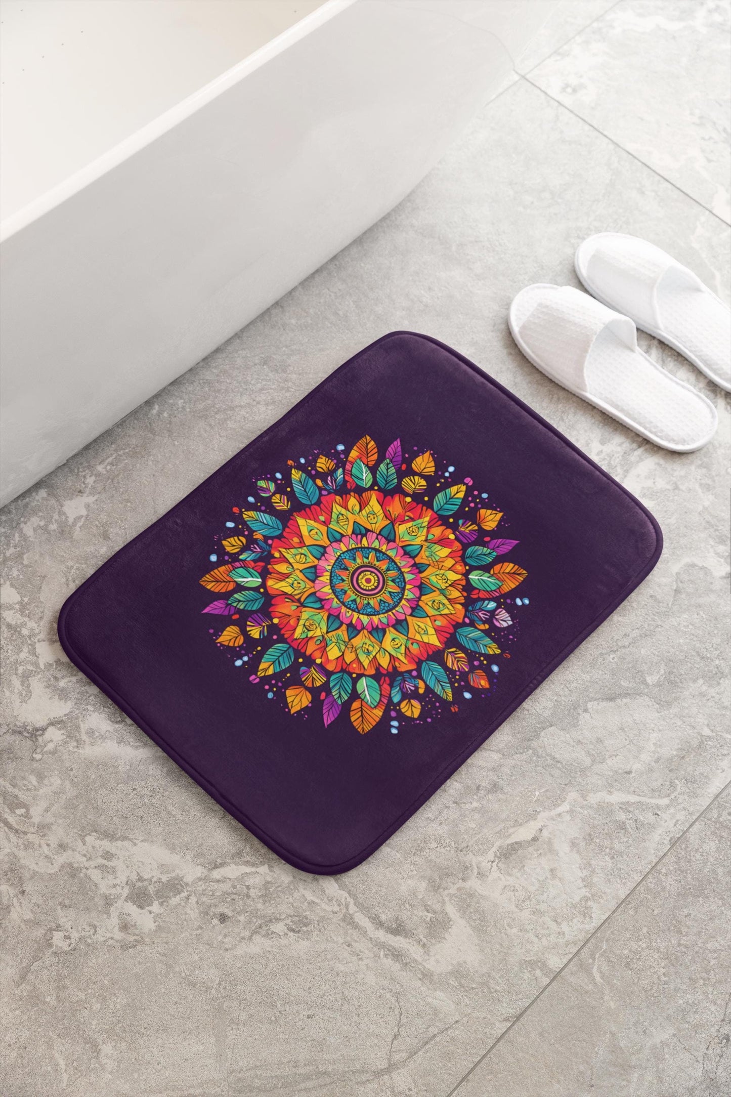 Mandala Bath Mat Colorful Boho Bathroom Decor Non-Slip Soft Rug Art
