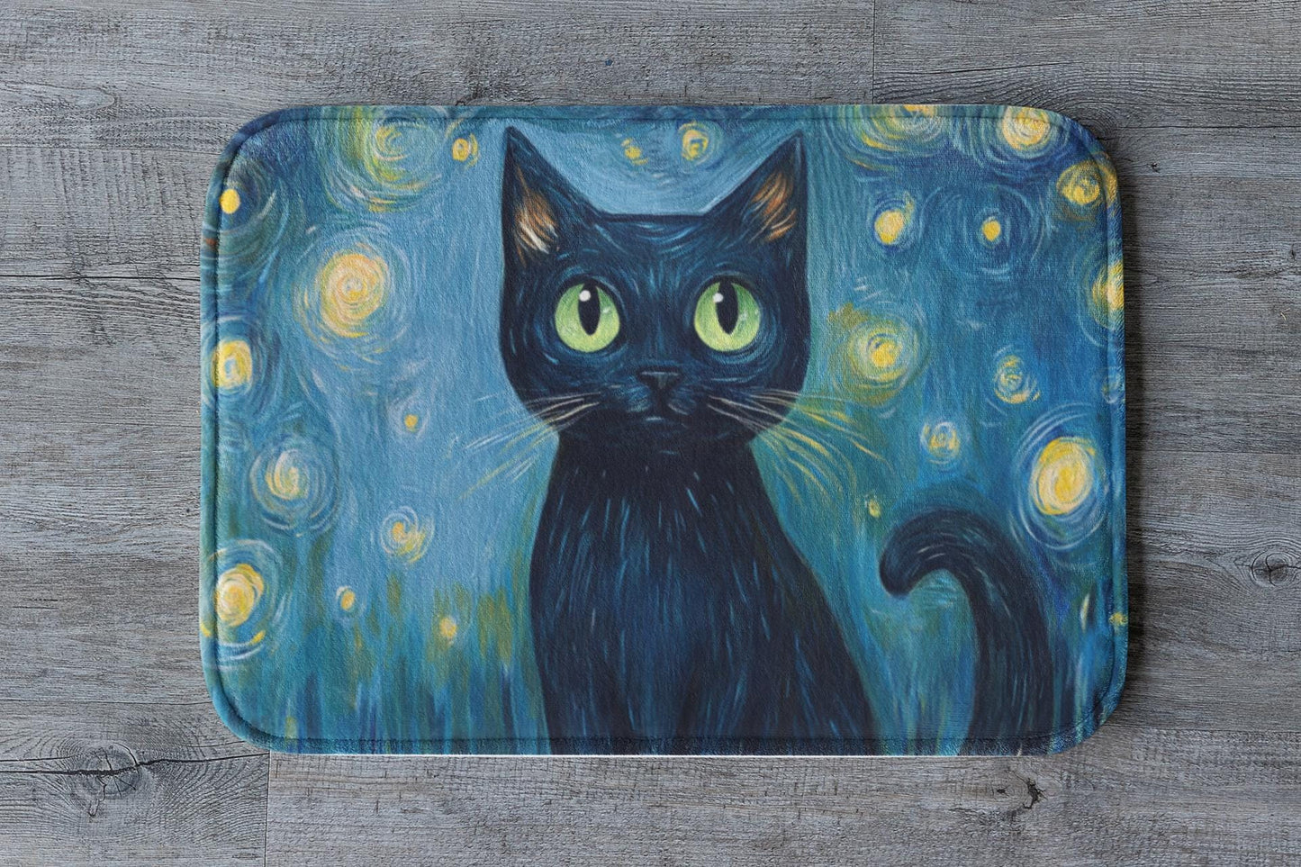 Black Cat Bath Mat – Starry Night Bathroom Rug