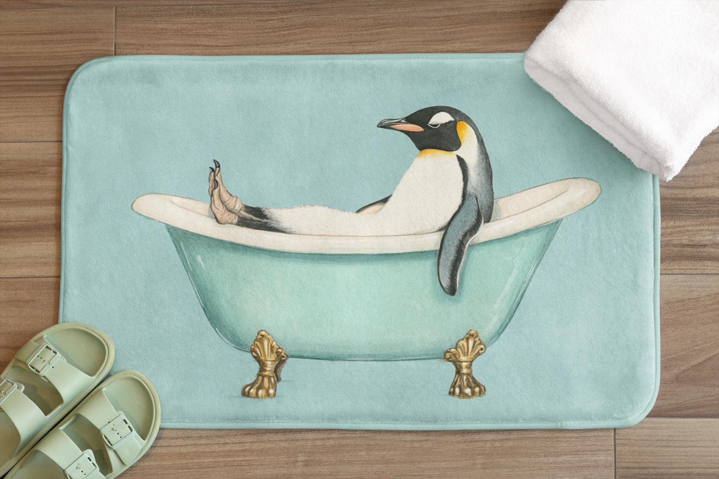 Penguin Bath Mat – Cute Penguin Bathroom Rug, Winter Animal Decor, Soft Non-Slip