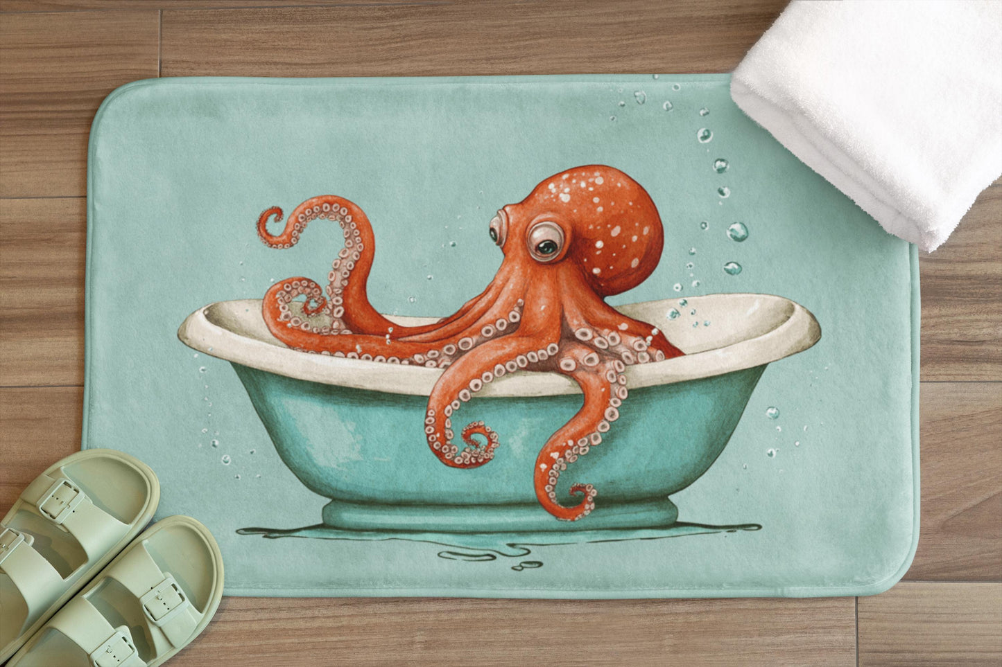 Octopus Bath Mat – Nautical Sea Life Bathroom Rug, Whimsical Coastal Decor