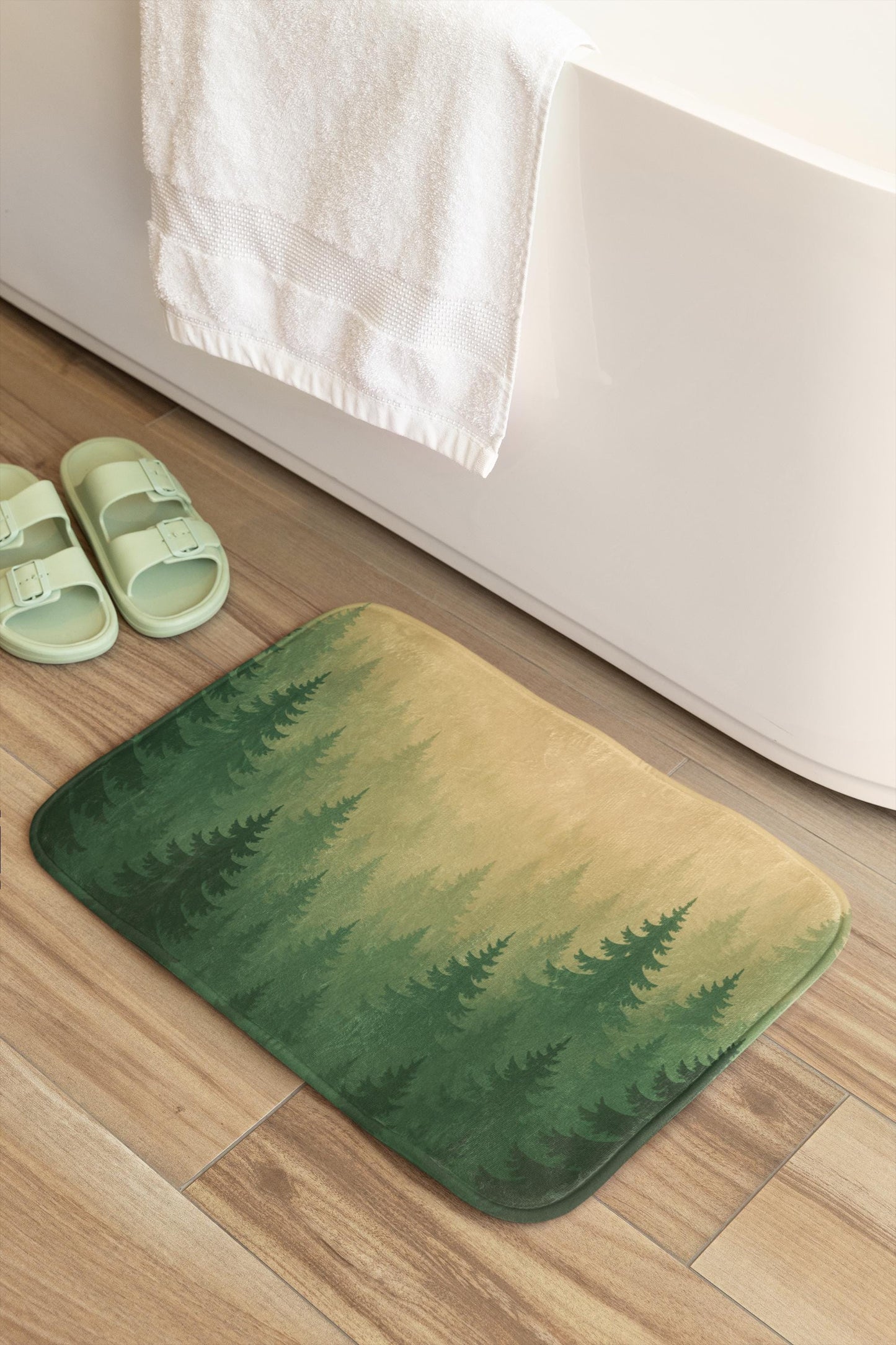 Woodland Bath Mat – Green Forest Bathroom Rug