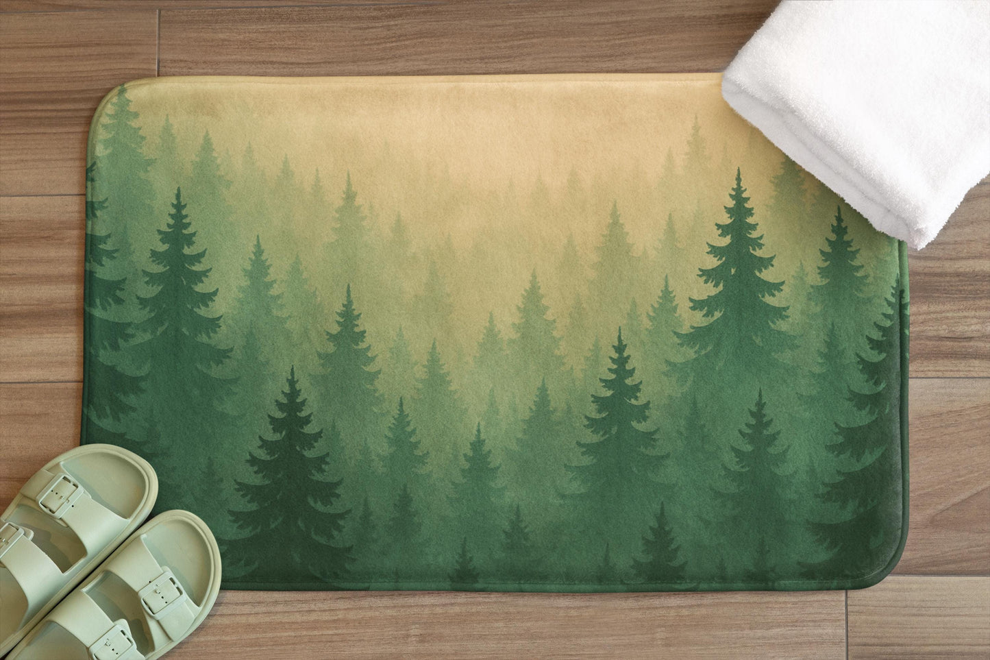 Woodland Bath Mat – Green Forest Bathroom Rug